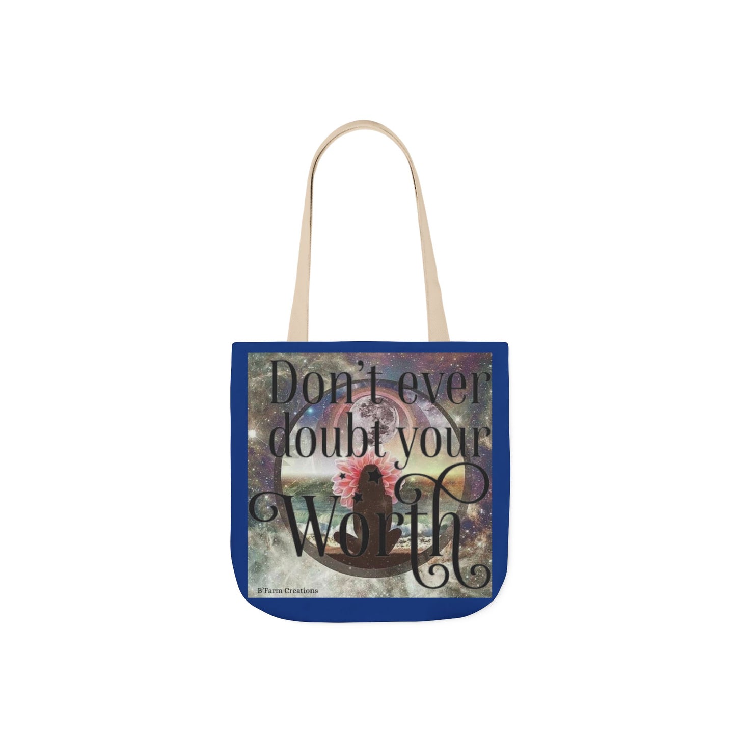 This reusable tote Bag features the inspirational message Don’t Ever Doubt Your Worth. Made from 100% polyester canvas with a fine weave texture fabric and foamed lining for softness and comfort. The vibrant colors and all over print make this bag stand out. Perfect for those who need a daily reminder of their value and self-worth. Ideal for carrying books, groceries, or daily essentials. Great for gifting on birthdays, Mother's Day, or as a graduation gift.