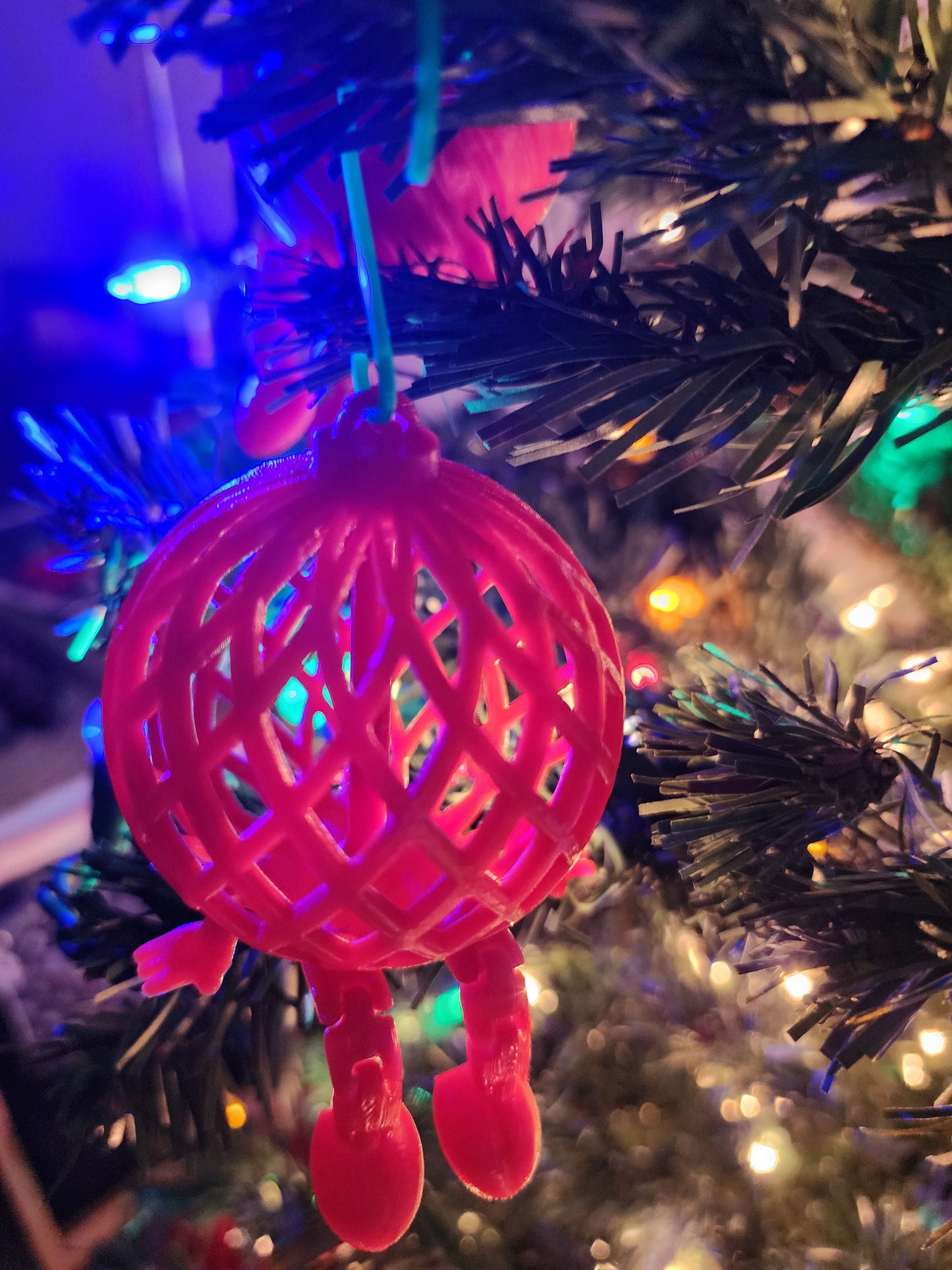 3D Printed Christmas Ornament Red Christmas Ball with Leg