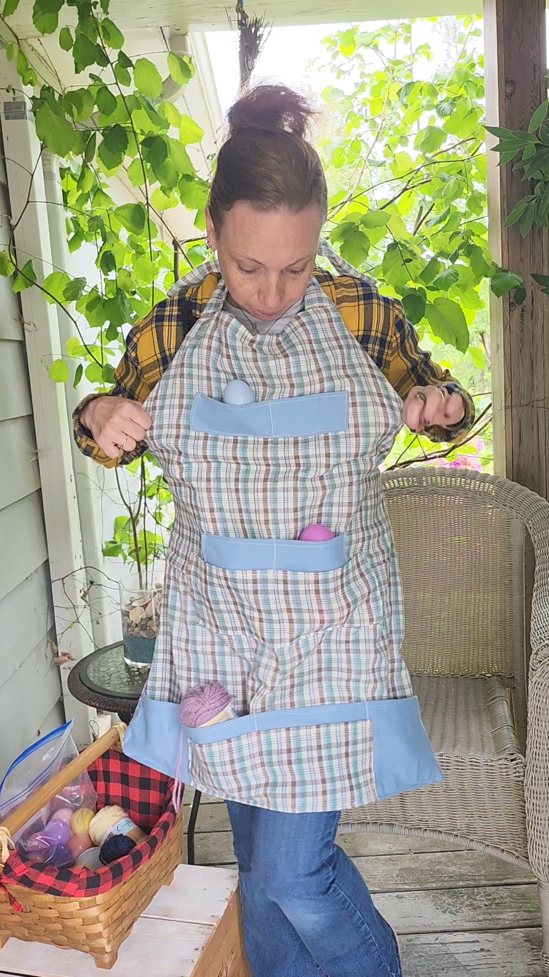 Handmade Apron - Reversible Versatile Apron Eggpron Blue & White Plaid Design