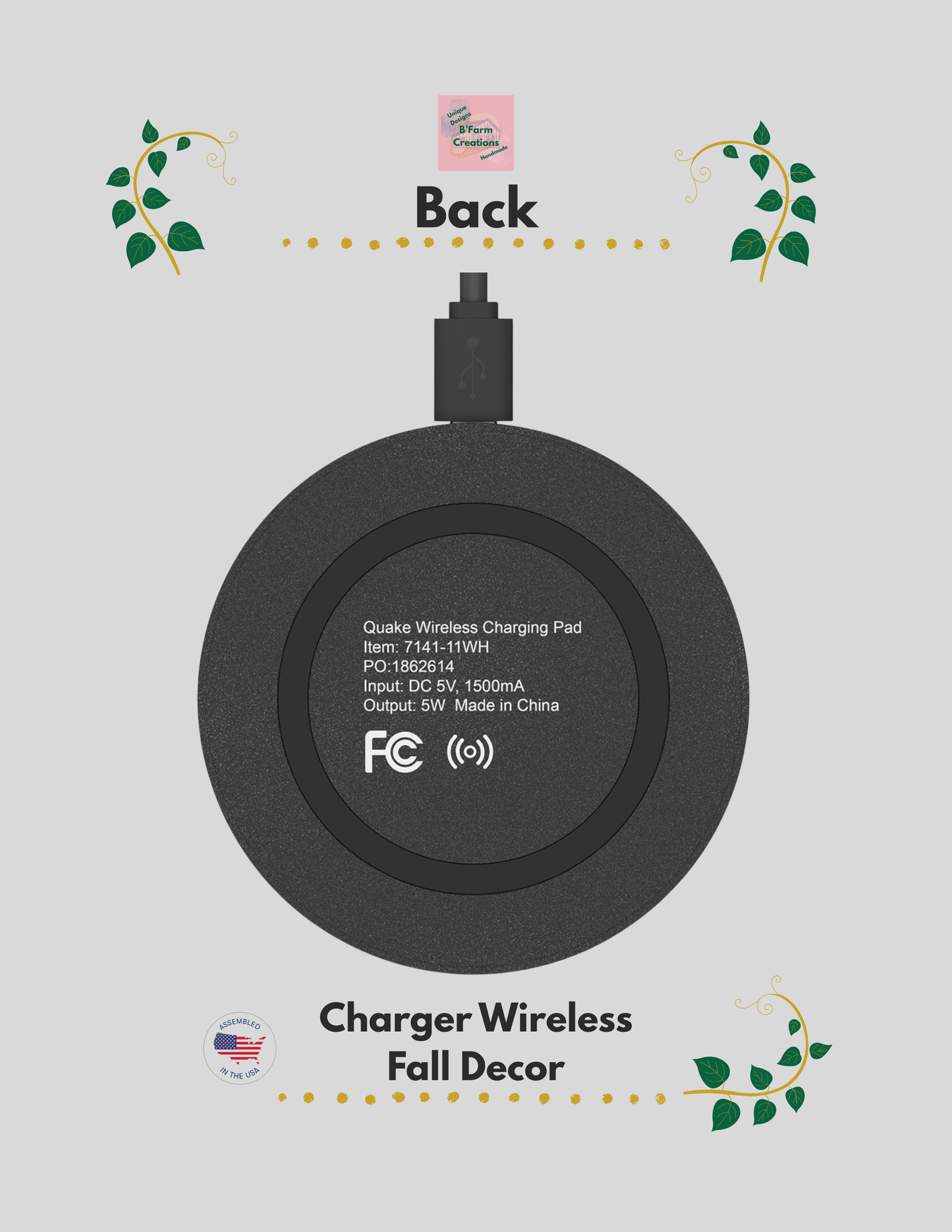 This wireless charger is perfect for electronics, it features a design of Fall Leaves falling, giving a cozy and warm vibe, perfect for the autumn season. It is ideal for those who love nature-inspired designs and want a convenient way to charge their smartphones wireless. Great for tech-savvy individuals or nature lovers celebrating the fall season.