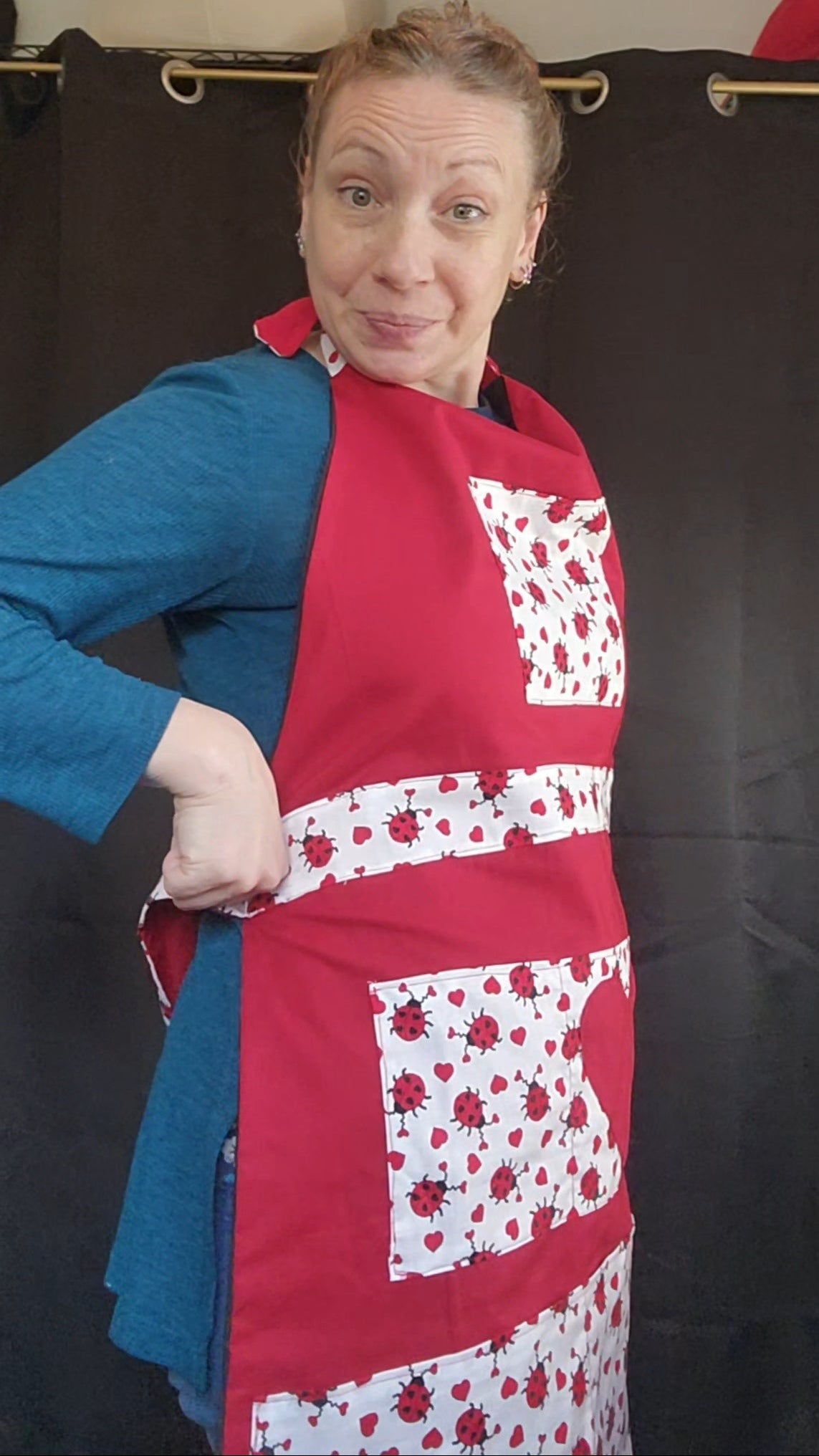 Celebrate this Valentine's Day with love in the kitchen in our charming Love Bug adult apron! Handmade with care, this apron features 7 pockets with a rich red base accented by an adorable ladybug-and-heart print that brings playful Valentine vibes to any bake day or dinner prep.