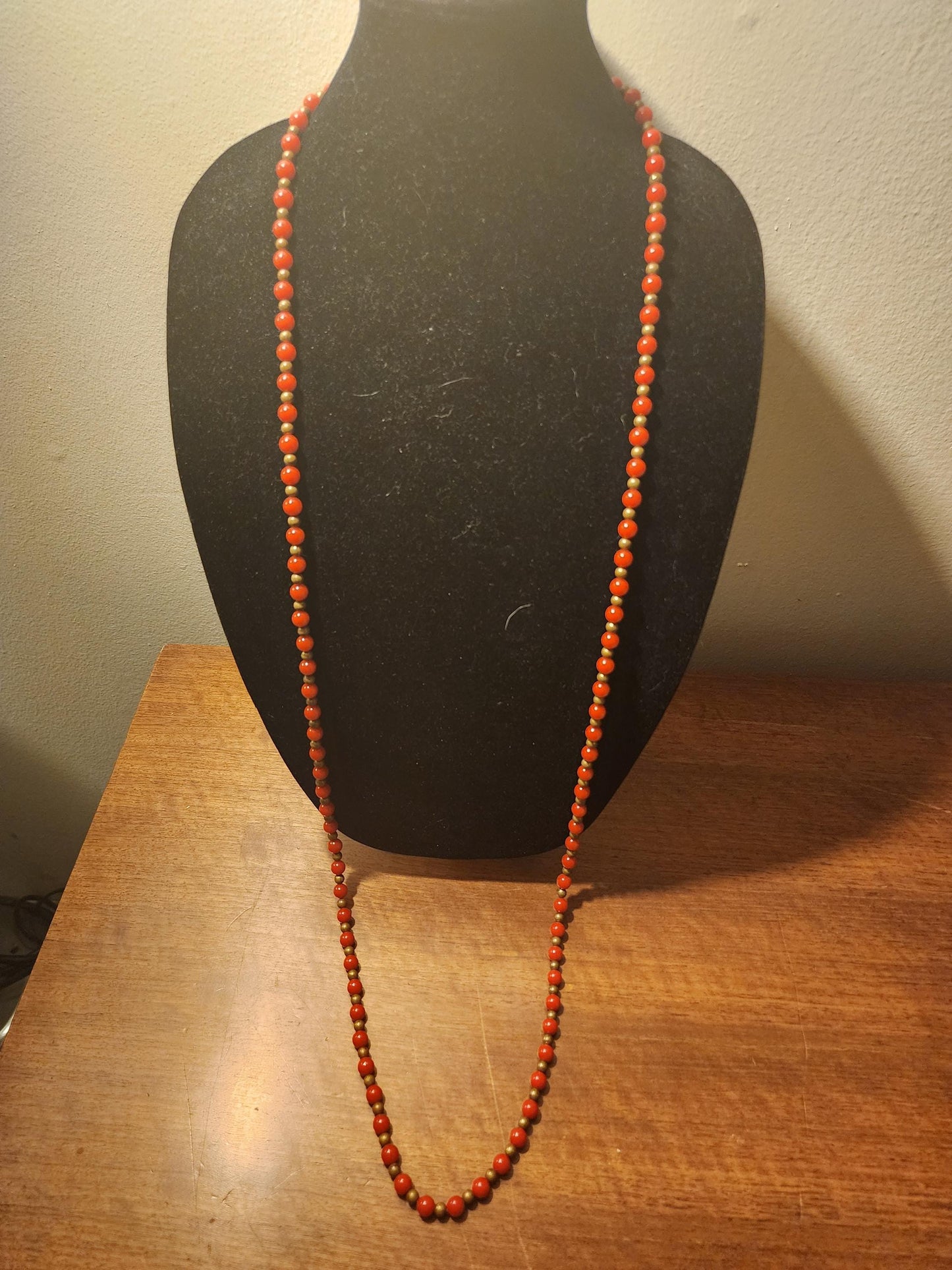 Boho Country Chic Red and Bronze Beaded Necklas