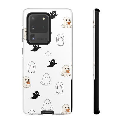 Imagine friendly, whimsical ghosts floating on the back of your device, bringing a smile to your face every time you reach for your phone. This would be a perfect gift to put in those trending boo boxes, as a gift to someone else or even yourself! Get this cute cartoon ghost phone case for your, iPhone, Samsung Galaxy, and Google Pixel devices with premium-quality.