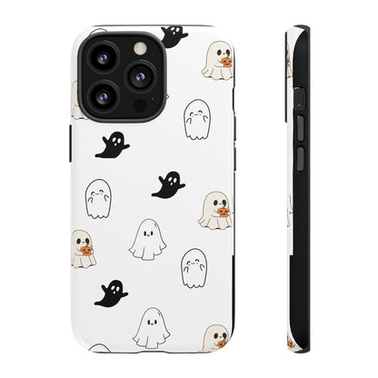 Imagine friendly, whimsical ghosts floating on the back of your device, bringing a smile to your face every time you reach for your phone. This would be a perfect gift to put in those trending boo boxes, as a gift to someone else or even yourself! Get this cute cartoon ghost phone case for your, iPhone, Samsung Galaxy, and Google Pixel devices with premium-quality.
