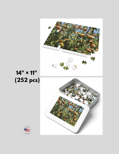Enjoy hours of fun and relaxation with this peach tree jigsaw puzzle game. Perfect for those who love puzzles and nature enthusiasts. Ideal for gifting during holidays, birthdays, or for a quiet night in.