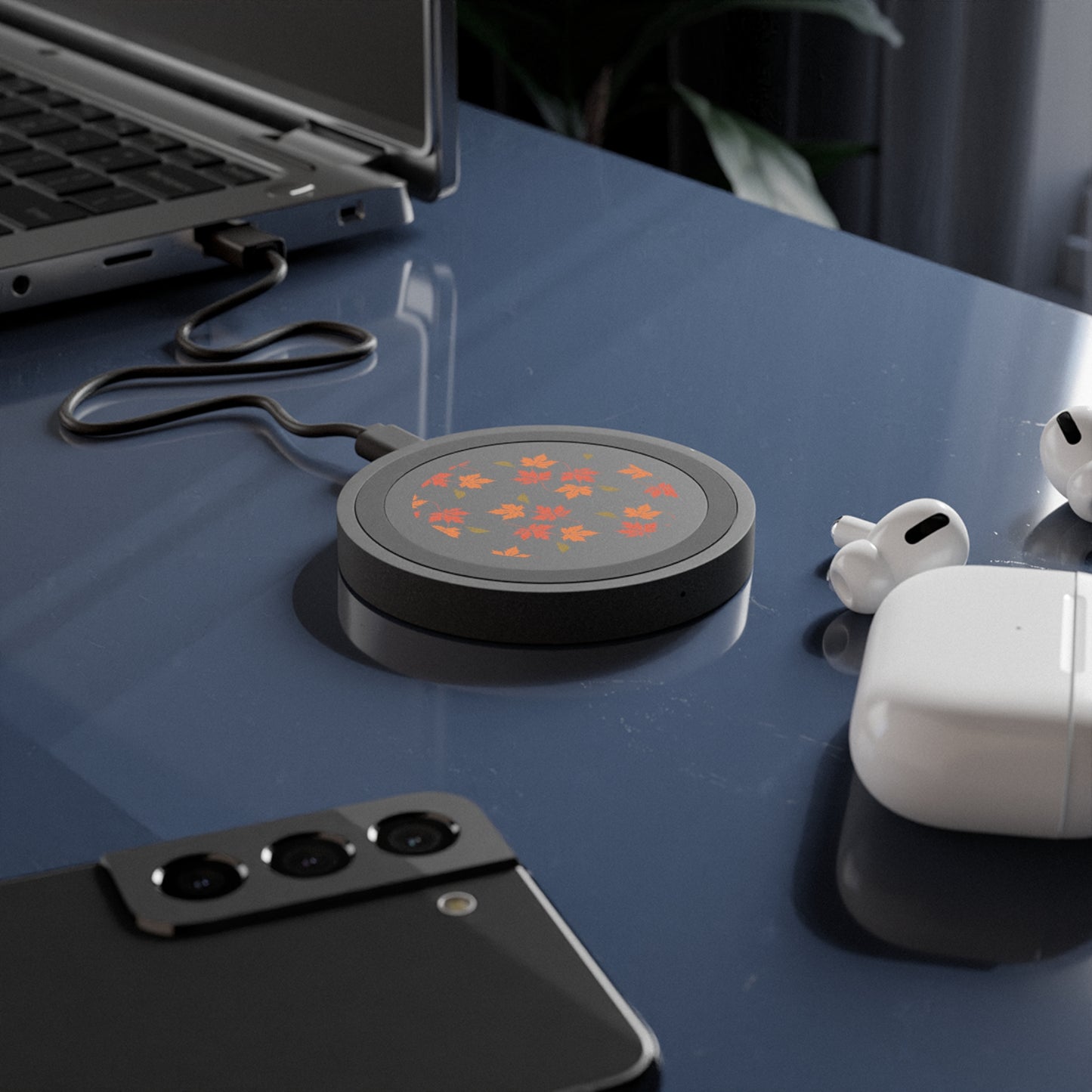 This wireless charger is perfect for electronics, it features a design of Fall Leaves falling, giving a cozy and warm vibe, perfect for the autumn season. It is ideal for those who love nature-inspired designs and want a convenient way to charge their smartphones wireless. Great for tech-savvy individuals or nature lovers celebrating the fall season.