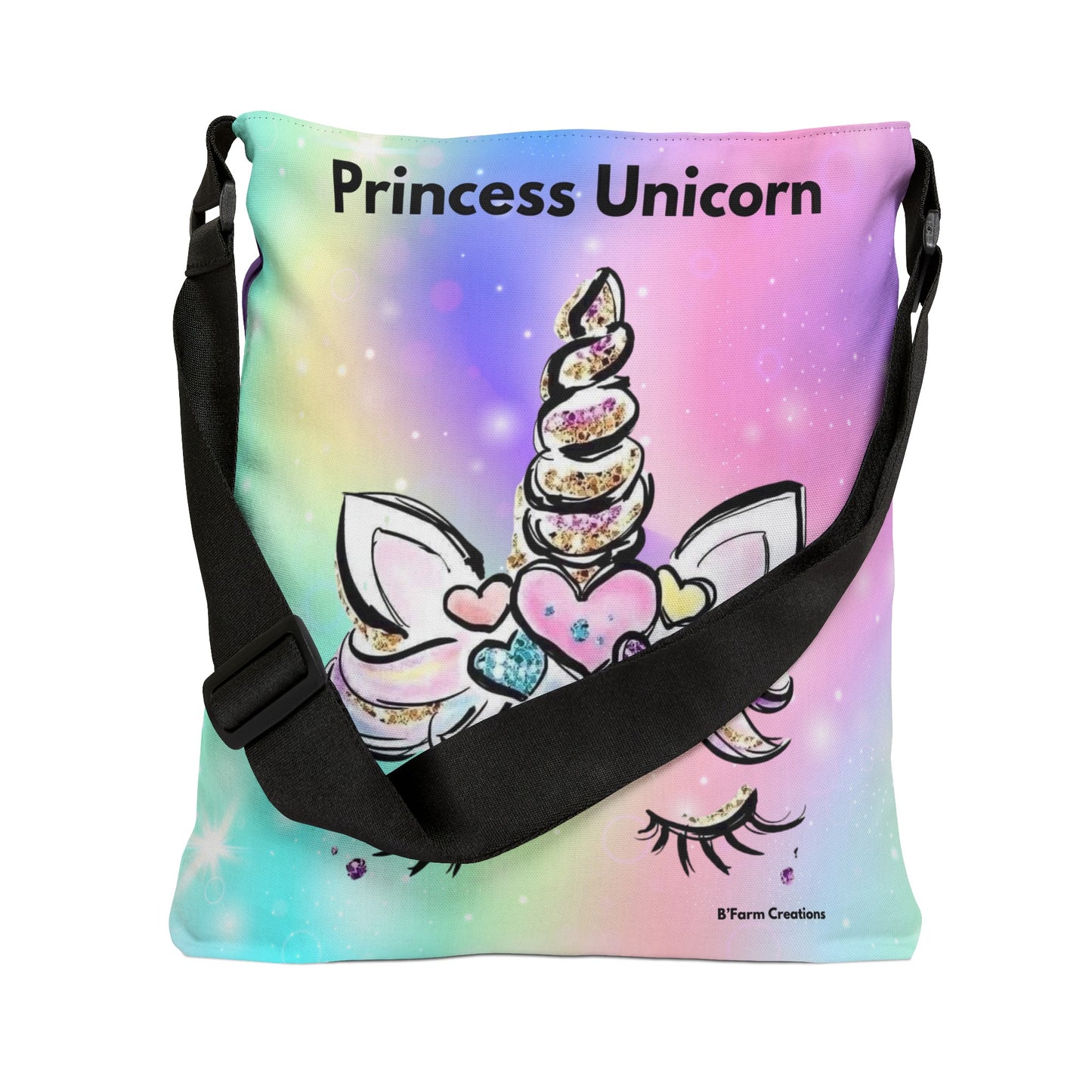 The Adjustable Tote Bag: Princess Unicorn is the perfect accessory for anyone who loves a touch of magic and whimsy in their style. With its vibrant colors and charming unicorn design, this tote bag is sure to make a statement wherever you go. 