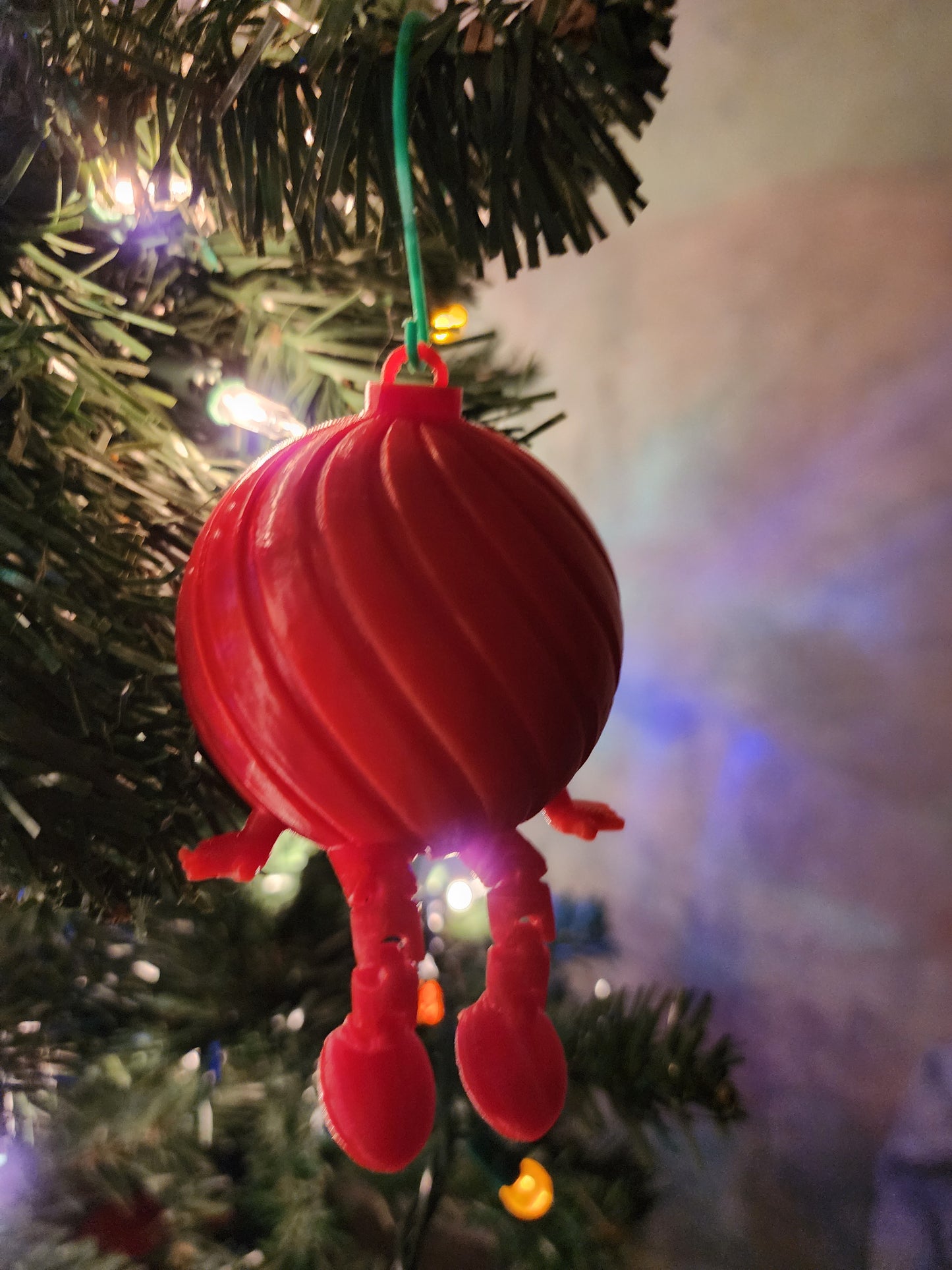 3D Printed Christmas Ornament Red Christmas Ball with Leg