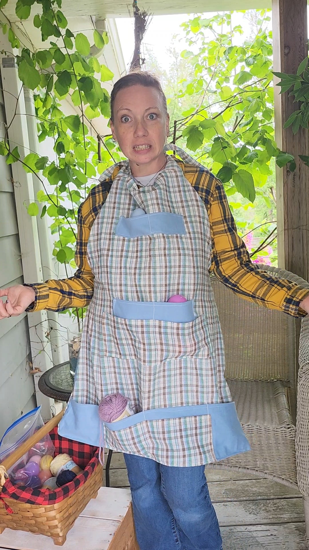Handmade Apron - Reversible Versatile Apron Eggpron Blue & White Plaid Design