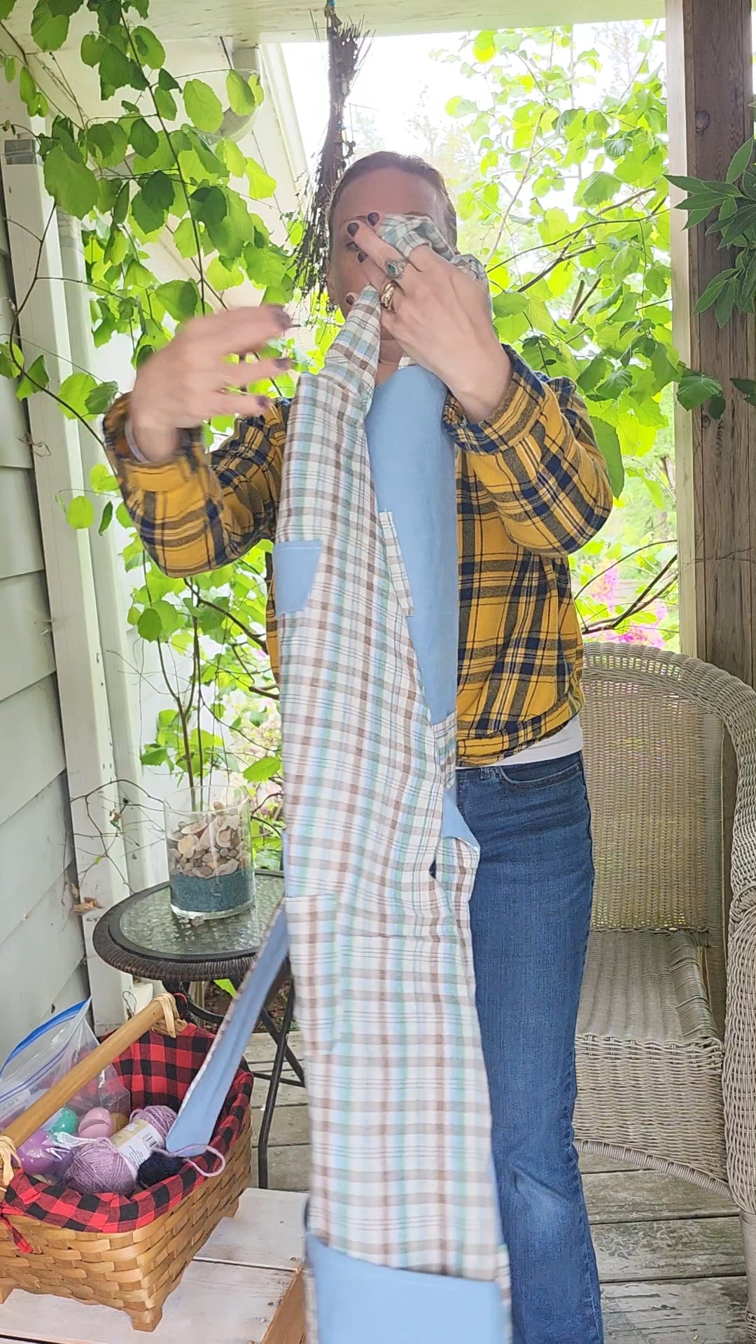 Handmade Apron - Reversible Versatile Apron Eggpron Blue & White Plaid Design
