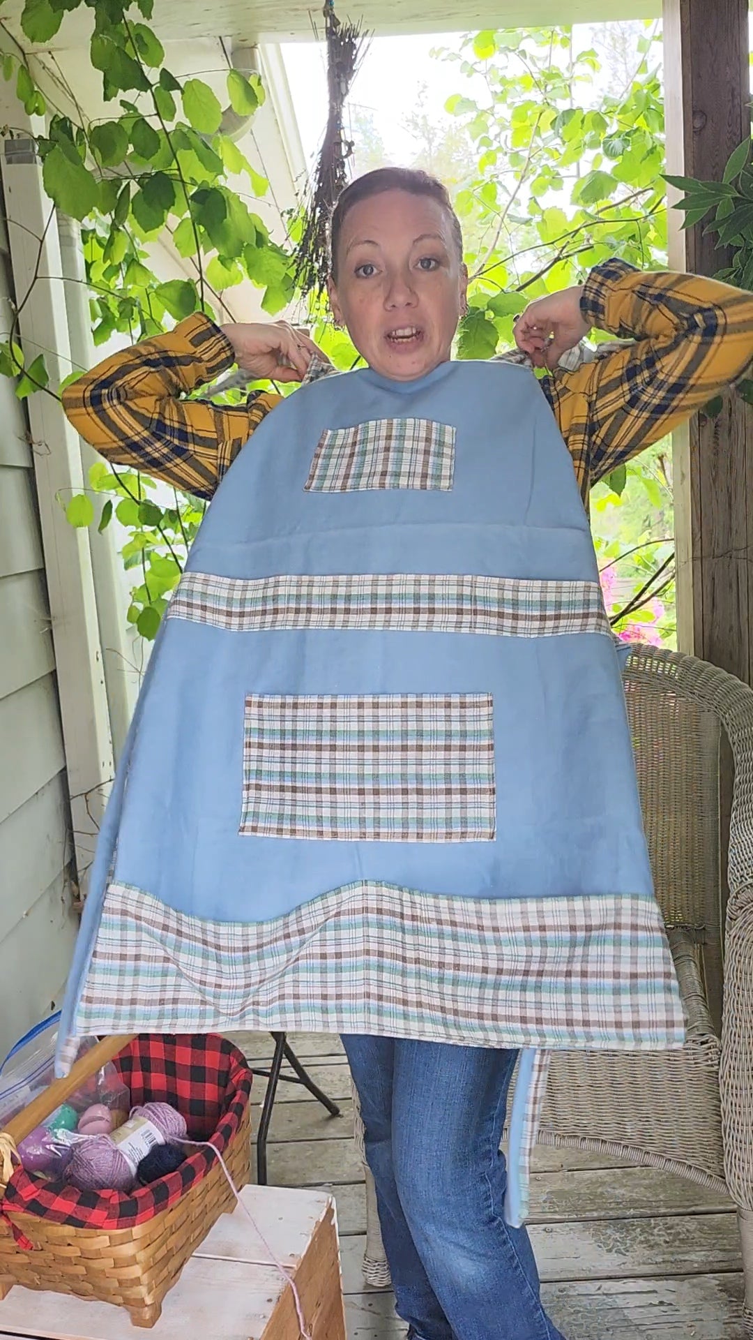 Handmade Apron - Reversible Versatile Apron Eggpron Blue & White Plaid Design