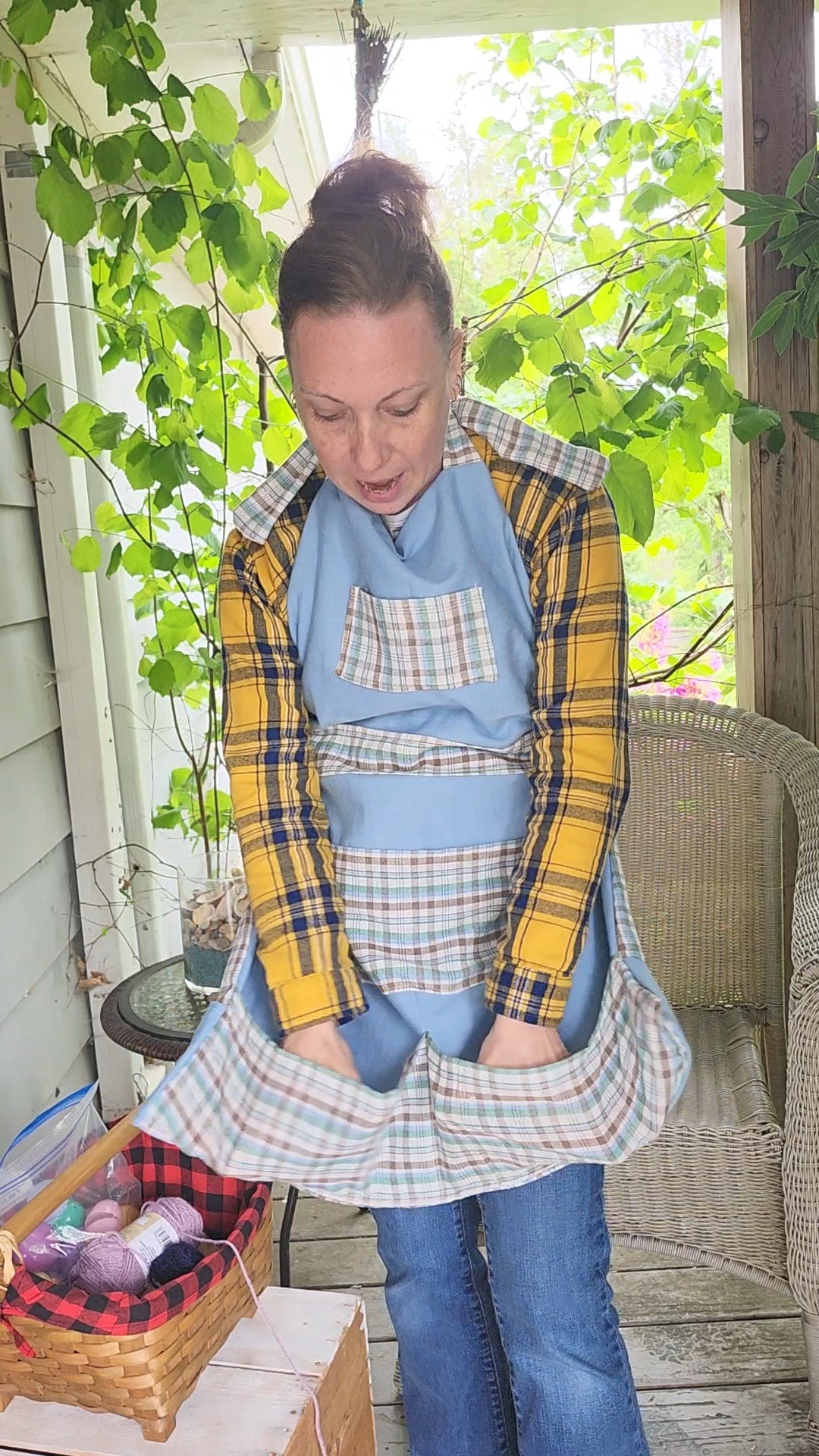 Handmade Apron - Reversible Versatile Apron Eggpron Blue & White Plaid Design