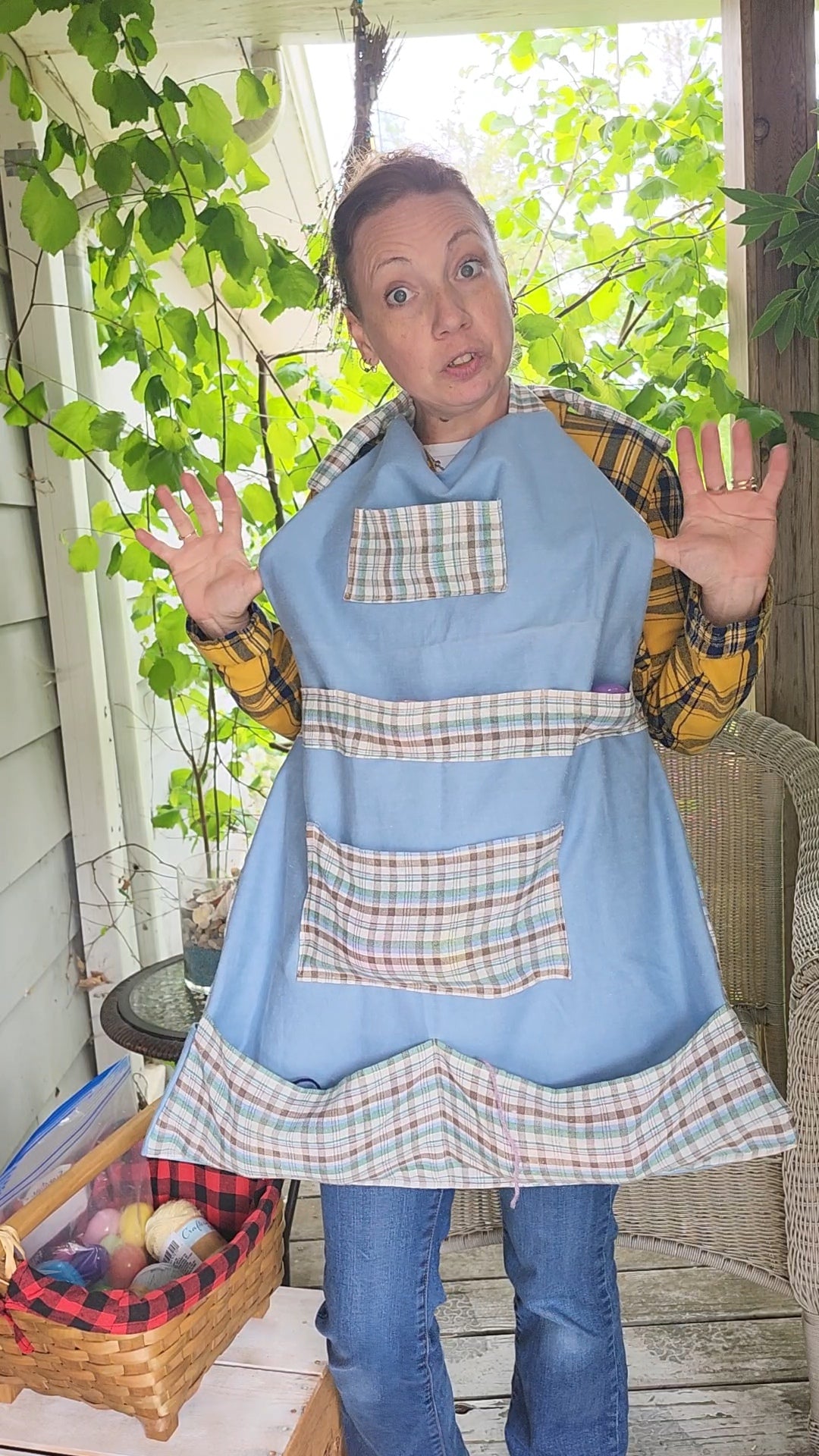 Handmade Apron - Reversible Versatile Apron Eggpron Blue & White Plaid Design
