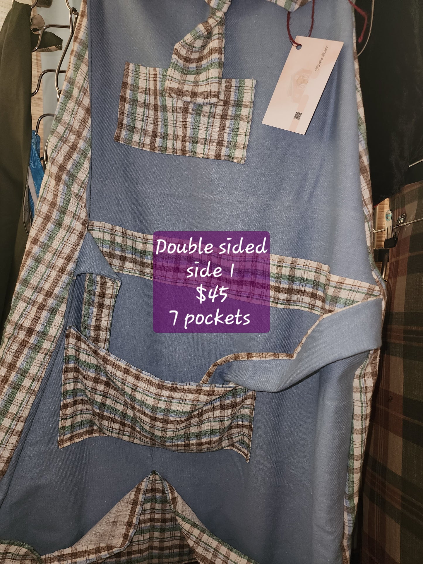 Handmade Apron - Reversible Versatile Apron Eggpron Blue & White Plaid Design