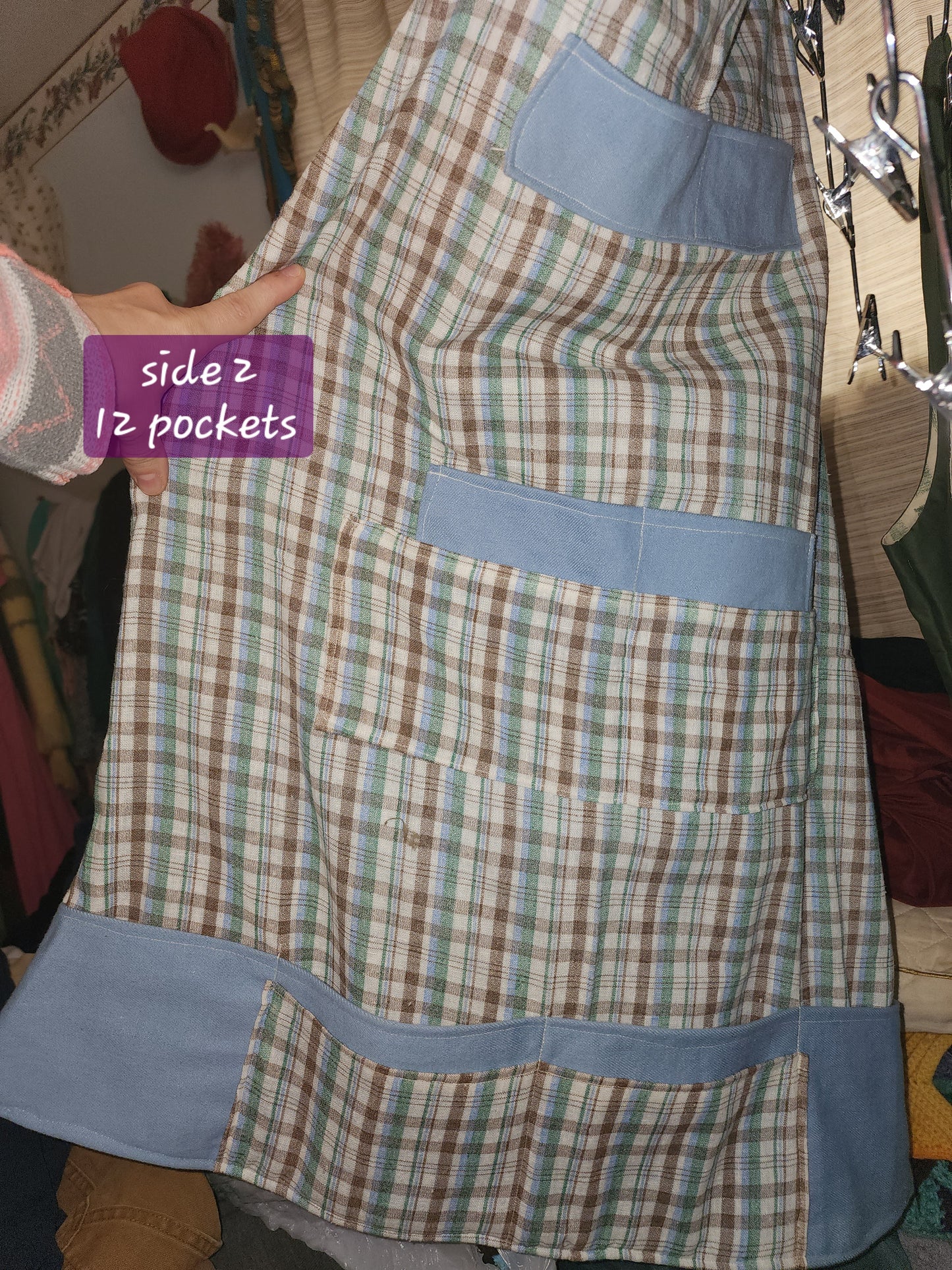 Handmade Apron - Reversible Versatile Apron Eggpron Blue & White Plaid Design