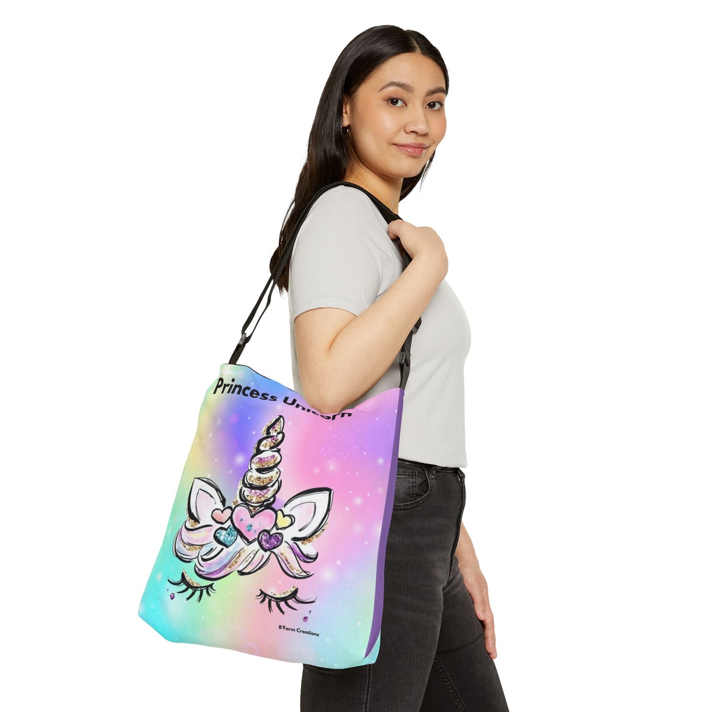Step into a soft, dreamy world of pastel magic with this Princess Unicorn Crossbody Bag. Designed with a whimsical rainbow background and an adorable unicorn face, this bag brings a touch of sparkle and imagination to everyday life.