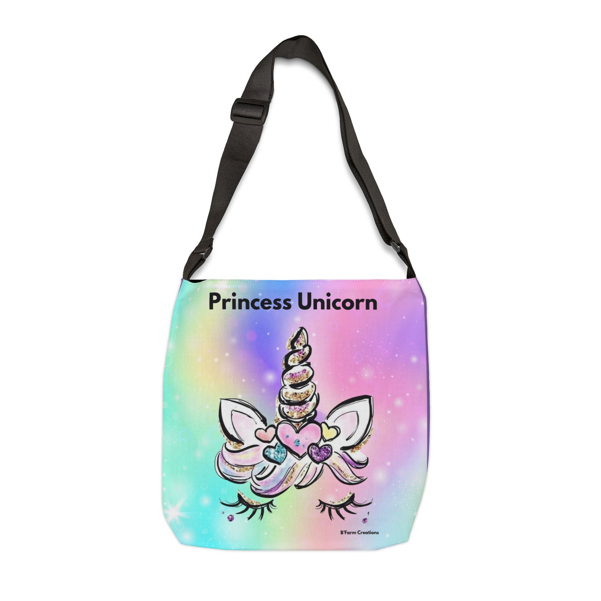 Step into a soft, dreamy world of pastel magic with this Princess Unicorn Crossbody Bag. Designed with a whimsical rainbow background and an adorable unicorn face, this bag brings a touch of sparkle and imagination to everyday life.
