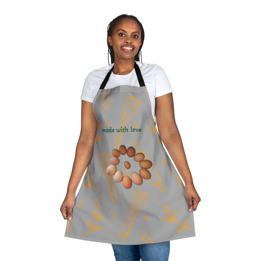 This charming Kitchen Apron Made with Love farm eggs image, perfect for adding a touch of whimsy to your baking adventures. The fine weave texture fabric and foamed lining make wearing super soft and comfortable, while the tie-back closure ensures a perfect fit.