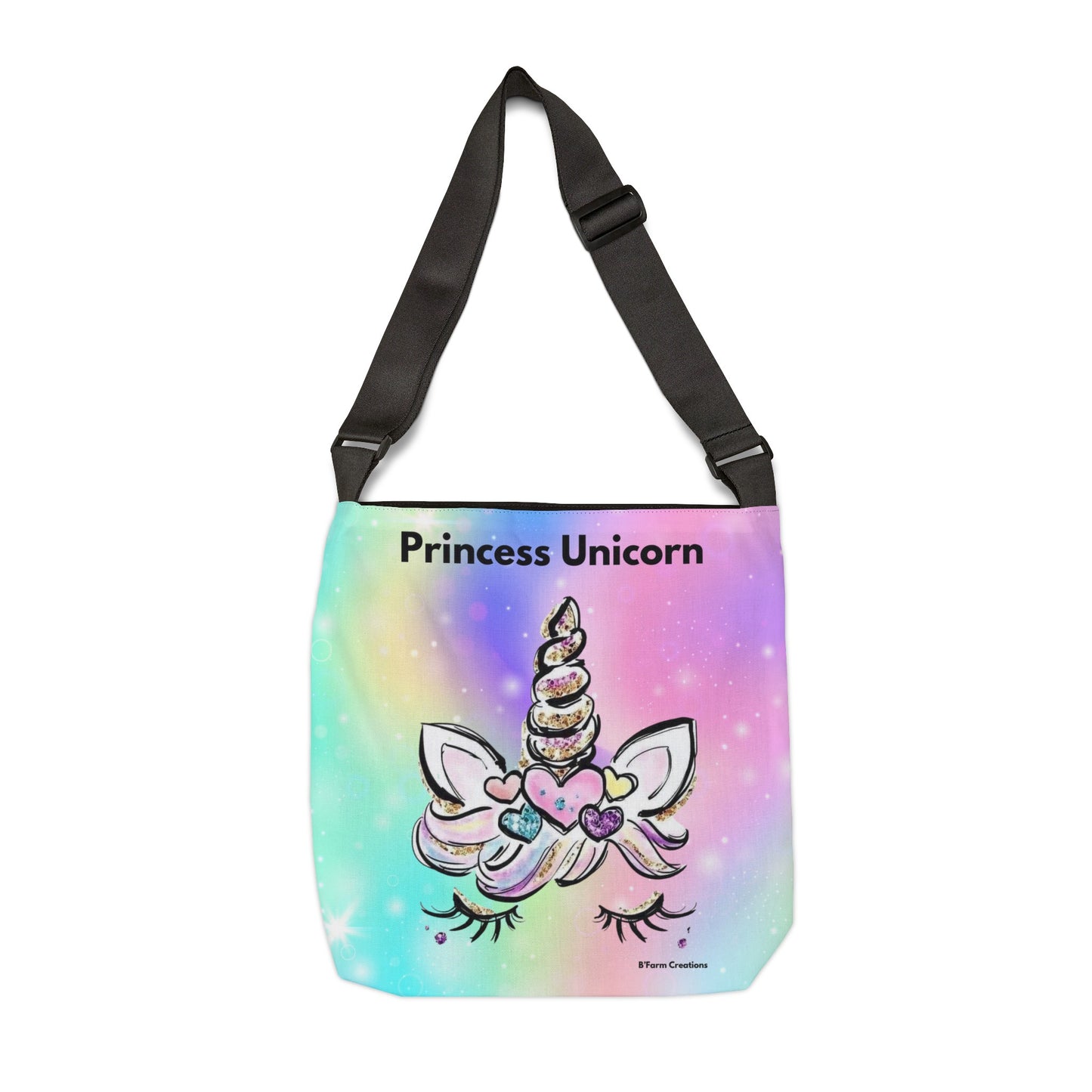 The Adjustable Tote Bag: Princess Unicorn is the perfect accessory for anyone who loves a touch of magic and whimsy in their style. With its vibrant colors and charming unicorn design, this tote bag is sure to make a statement wherever you go. 