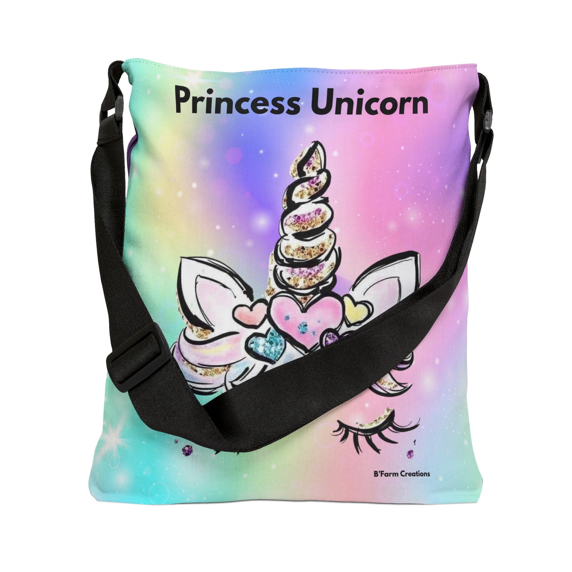 The Adjustable Tote Bag: Princess Unicorn is the perfect accessory for anyone who loves a touch of magic and whimsy in their style. With its vibrant colors and charming unicorn design, this tote bag is sure to make a statement wherever you go. 