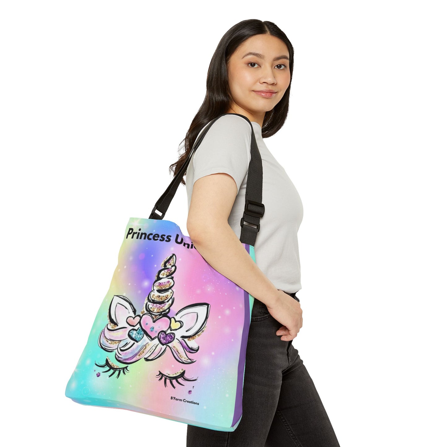 Step into a soft, dreamy world of pastel magic with this Princess Unicorn Crossbody Bag. Designed with a whimsical rainbow background and an adorable unicorn face, this bag brings a touch of sparkle and imagination to everyday life.