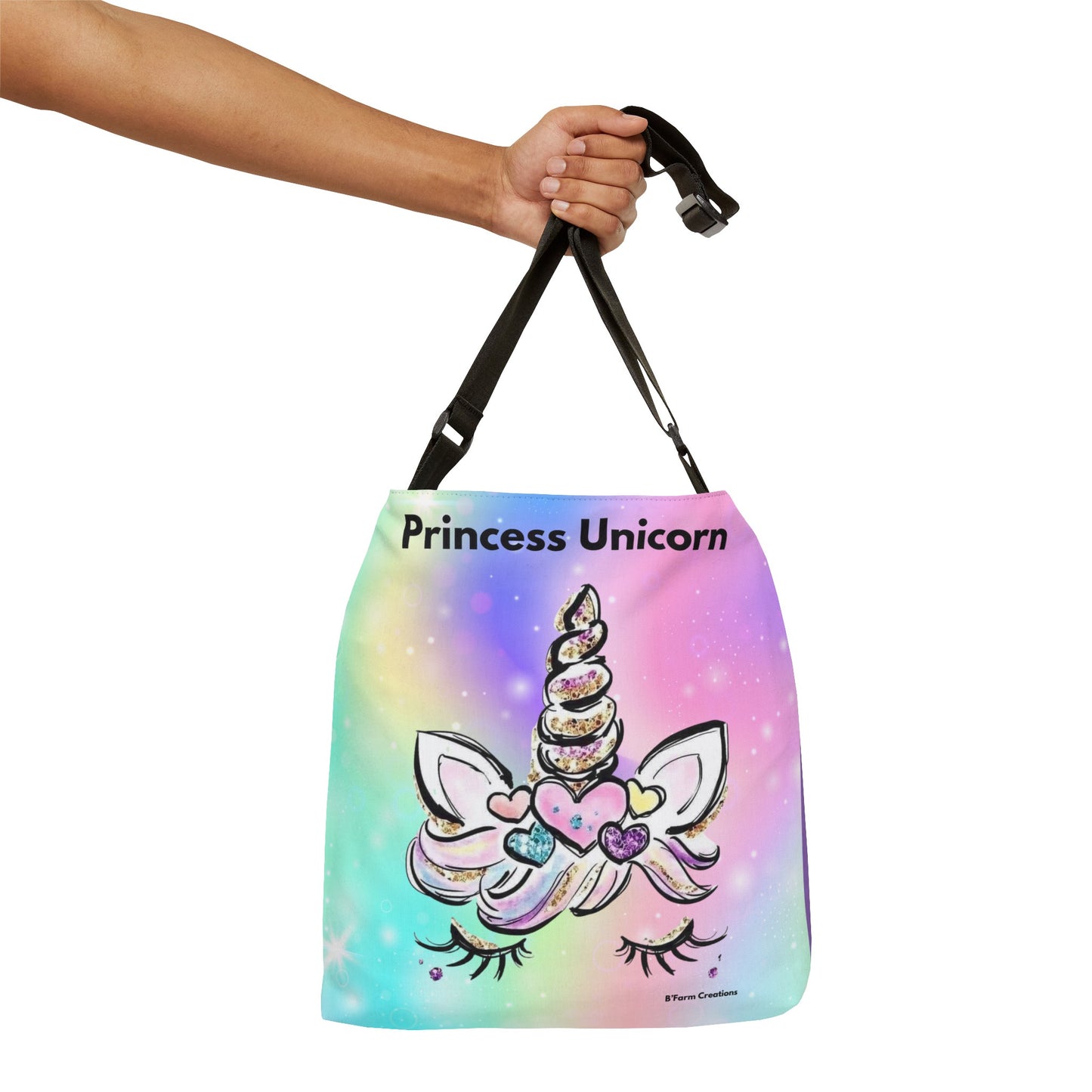 The Adjustable Tote Bag: Princess Unicorn is the perfect accessory for anyone who loves a touch of magic and whimsy in their style. With its vibrant colors and charming unicorn design, this tote bag is sure to make a statement wherever you go. 