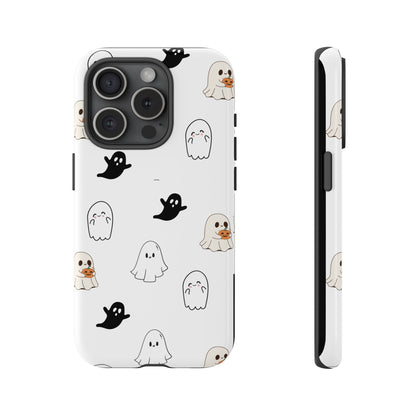Imagine friendly, whimsical ghosts floating on the back of your device, bringing a smile to your face every time you reach for your phone. This would be a perfect gift to put in those trending boo boxes, as a gift to someone else or even yourself! Get this cute cartoon ghost phone case for your, iPhone, Samsung Galaxy, and Google Pixel devices with premium-quality.