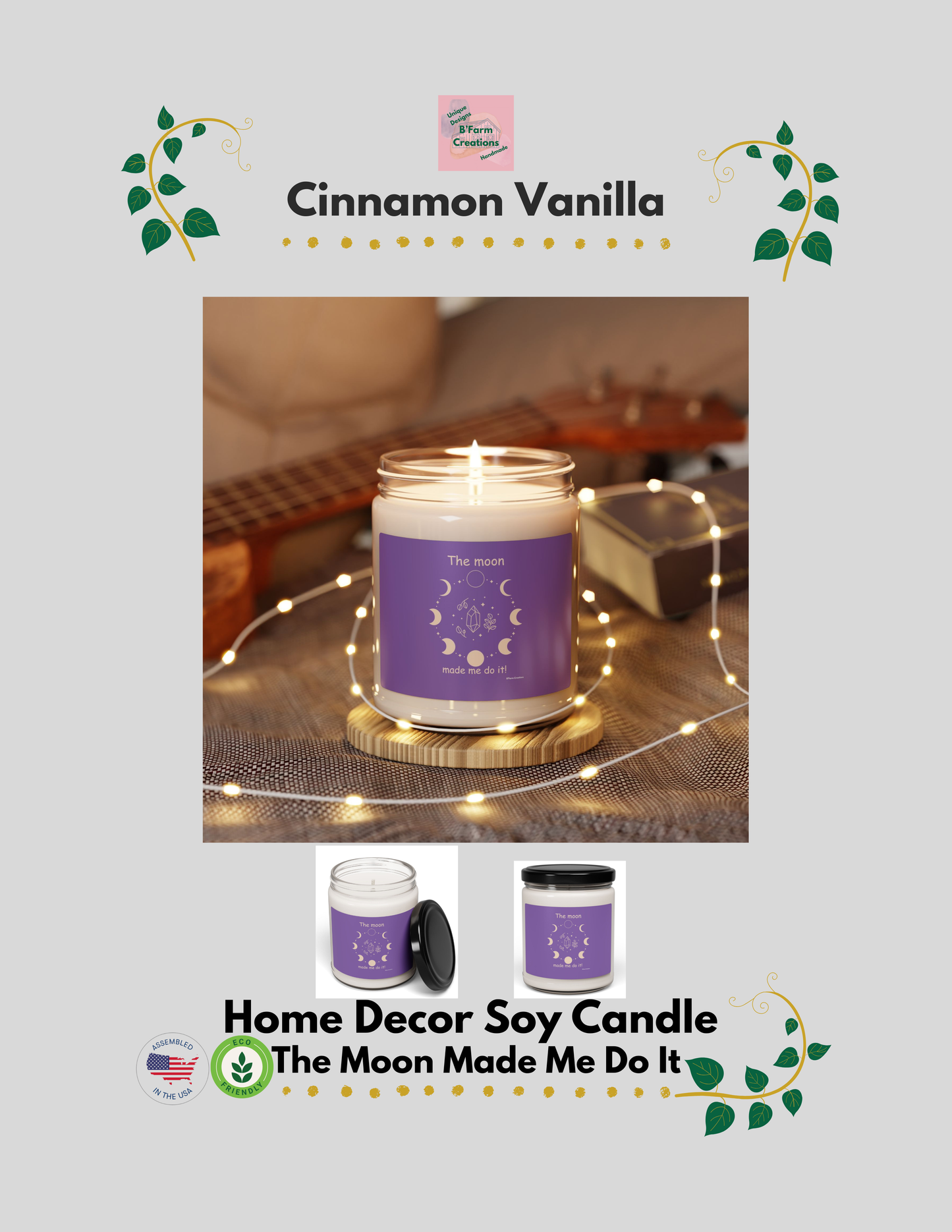Illuminate your space with this beautiful home decor candle The Moon Made Me Do It soy candle. With a variety of aromatic scents to choose from, this eco-friendly candle is perfect for those looking to add a cozy and inviting atmosphere to their home. Ideal for those who enjoy relaxing evenings, meditation, or creating a soothing ambiance during holidays and special occasions.