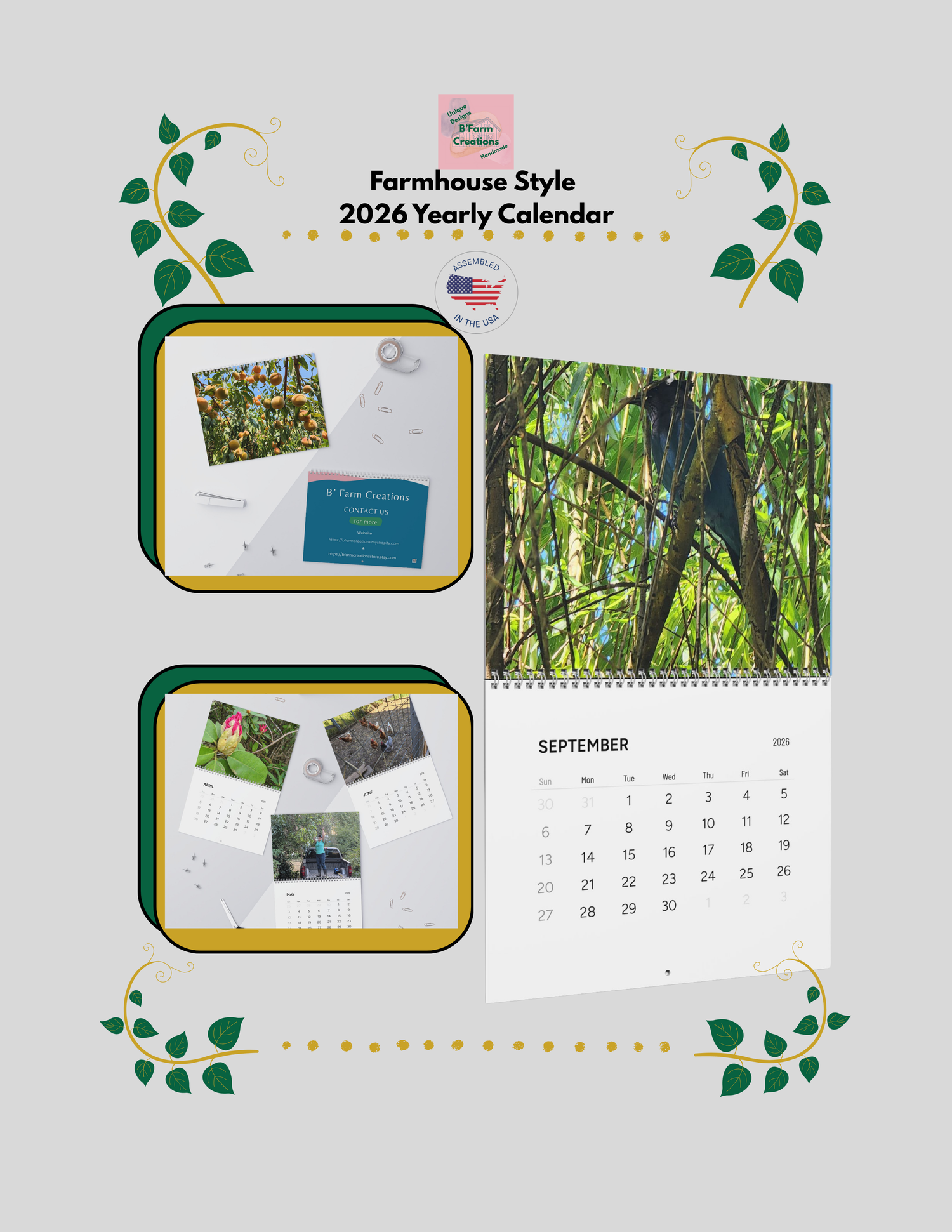 Explore the quiet rhythms of nature themed calendar. Each month blooms with large, vibrant images that capture farmhouse style warmth of watering-can mornings, sun-warmed soil, and late-summer harvests. Flip the sturdy wire coil to reveal a new scene.
