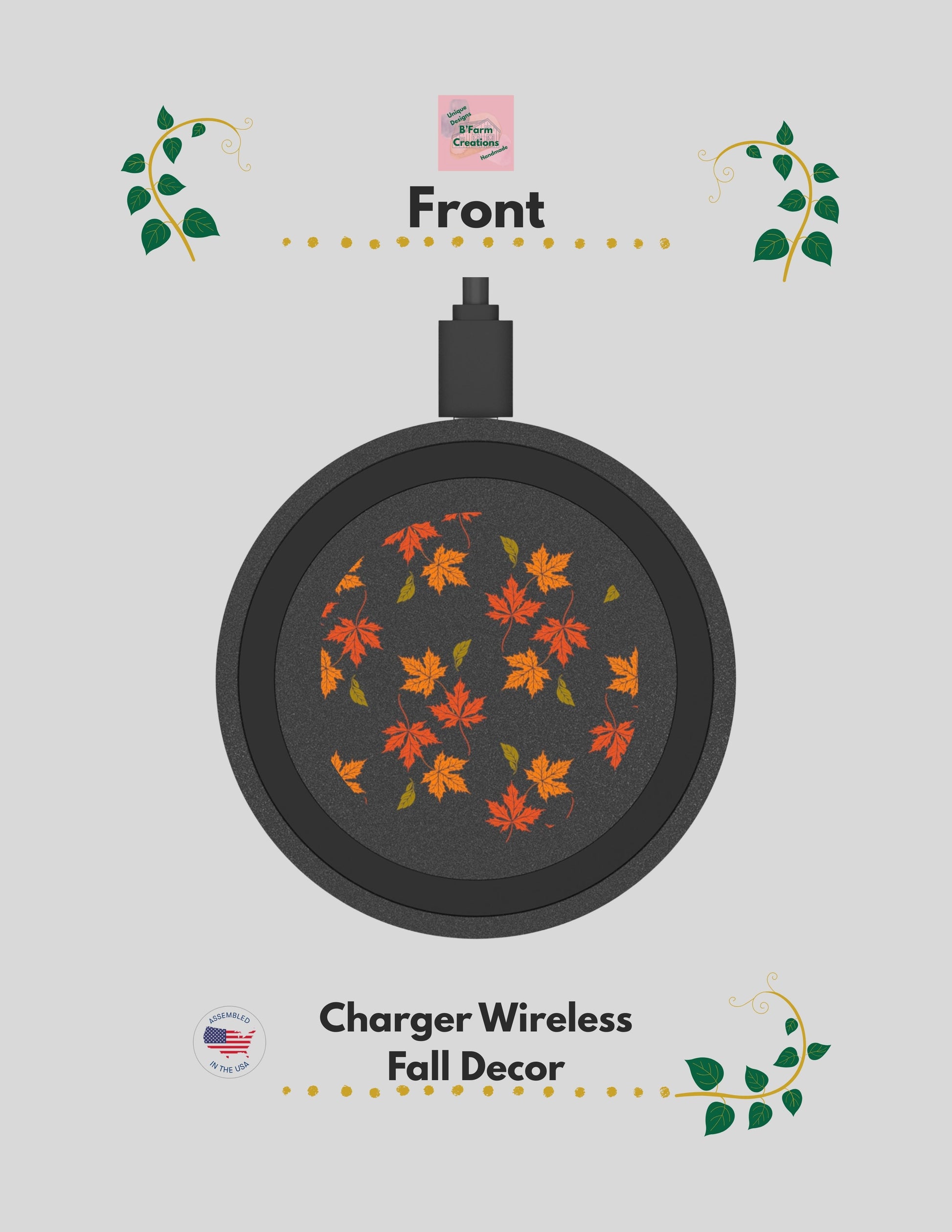 This wireless charger is perfect for electronics, it features a design of Fall Leaves falling, giving a cozy and warm vibe, perfect for the autumn season. It is ideal for those who love nature-inspired designs and want a convenient way to charge their smartphones wireless. Great for tech-savvy individuals or nature lovers celebrating the fall season.
