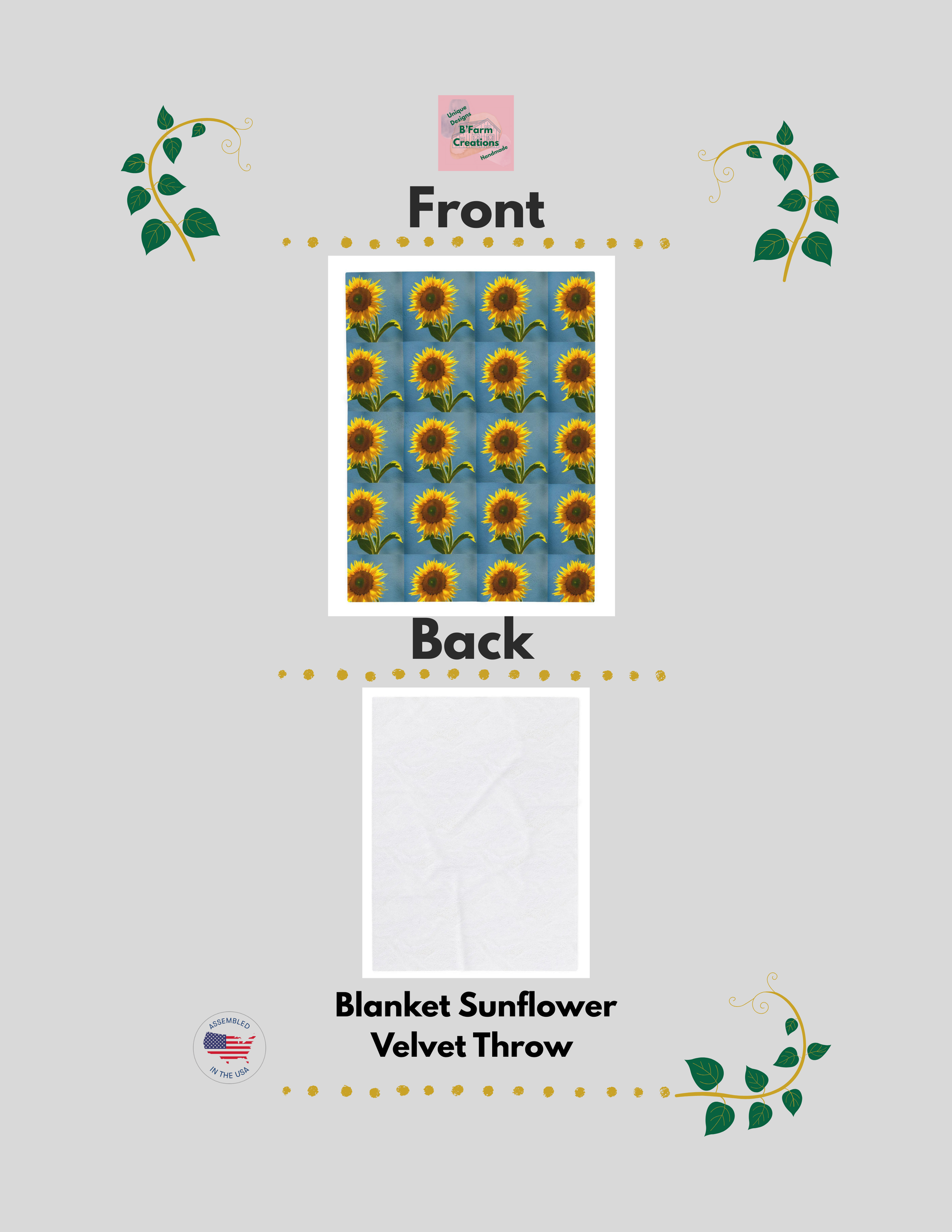 This sunflower velvet throw blanket wraps you in slow, golden afternoons. The plush velveteen face catches light like petals, while the vibrant sunflower print brings a quiet burst of warmth to couch corners, reading nooks, or a chilled evening on the porch. 
