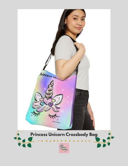 Step into a soft, dreamy world of pastel magic with this Princess Unicorn Crossbody Bag. Designed with a whimsical rainbow background and an adorable unicorn face, this bag brings a touch of sparkle and imagination to everyday life.