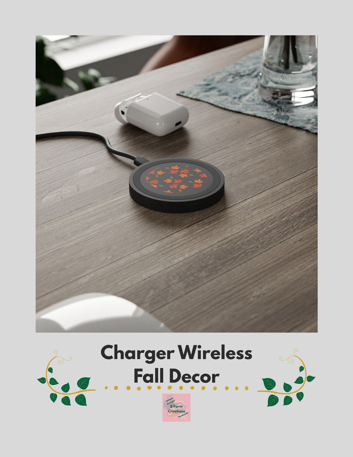 This wireless charger is perfect for electronics, it features a design of Fall Leaves falling, giving a cozy and warm vibe, perfect for the autumn season. It is ideal for those who love nature-inspired designs and want a convenient way to charge their smartphones wireless. Great for tech-savvy individuals or nature lovers celebrating the fall season.