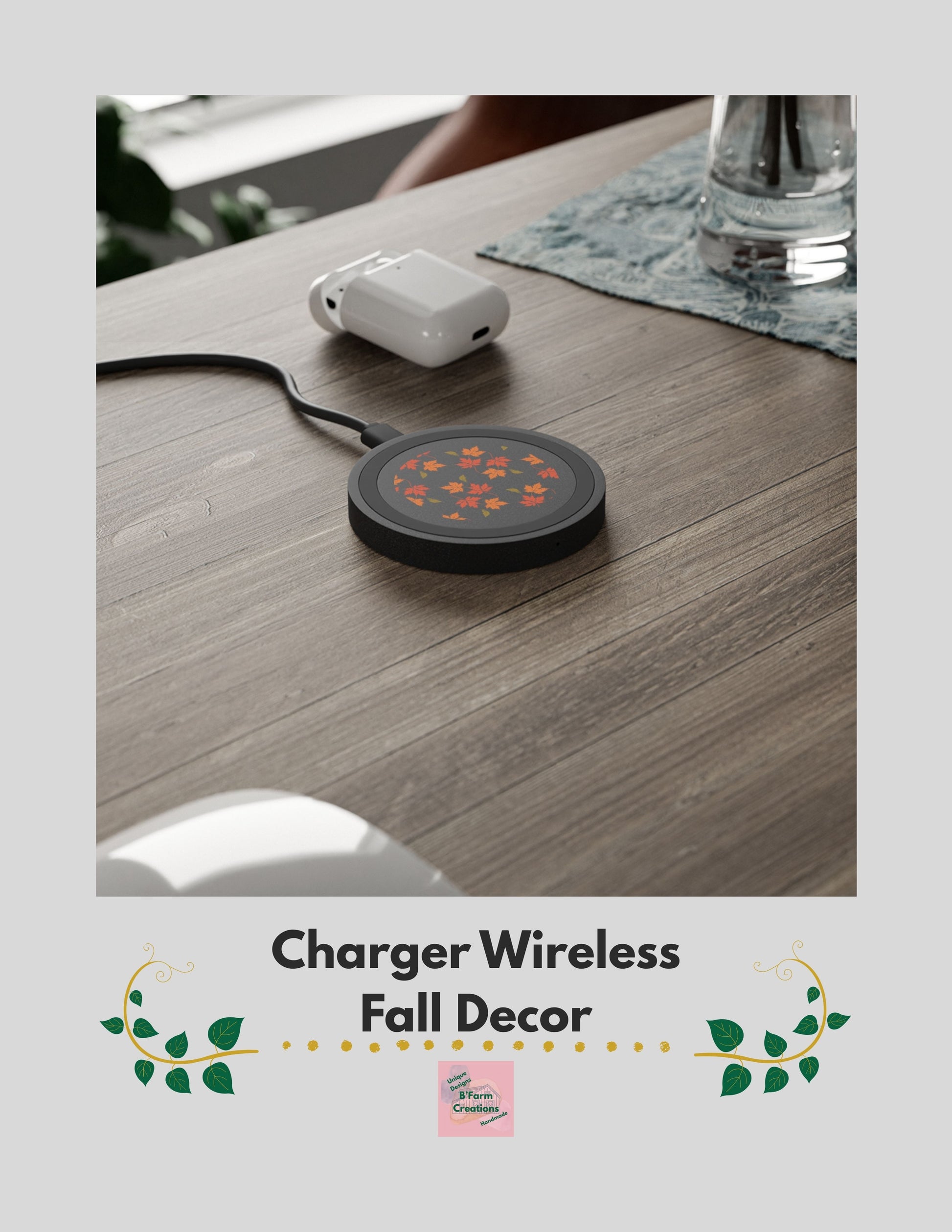 This wireless charger is perfect for electronics, it features a design of Fall Leaves falling, giving a cozy and warm vibe, perfect for the autumn season. It is ideal for those who love nature-inspired designs and want a convenient way to charge their smartphones wireless. Great for tech-savvy individuals or nature lovers celebrating the fall season.