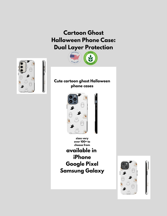 Imagine friendly, whimsical ghosts floating on the back of your device, bringing a smile to your face every time you reach for your phone. This would be a perfect gift to put in those trending boo boxes, as a gift to someone else or even yourself! Get this cute cartoon ghost phone case for your, iPhone, Samsung Galaxy, and Google Pixel devices with premium-quality.