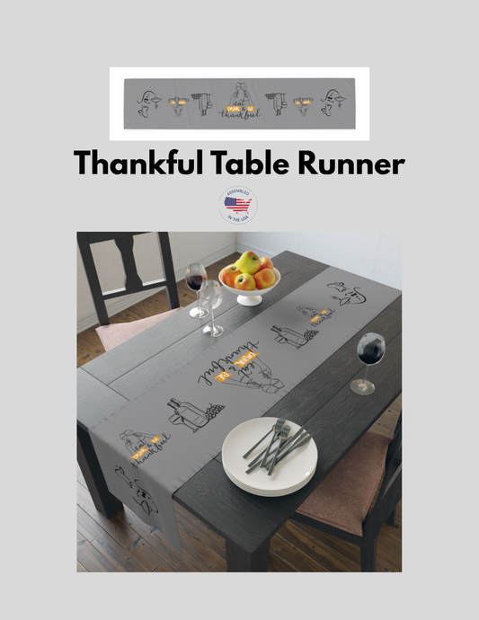 This Thankful Table Runner adds a warm and inviting touch to any dining table, perfect for Thanksgiving dinners, fall gatherings, or everyday use. The design exudes gratitude and coziness, fitting seamlessly into any rustic or farmhouse decor. Ideal for those who love to entertain and create a welcoming atmosphere for guests.