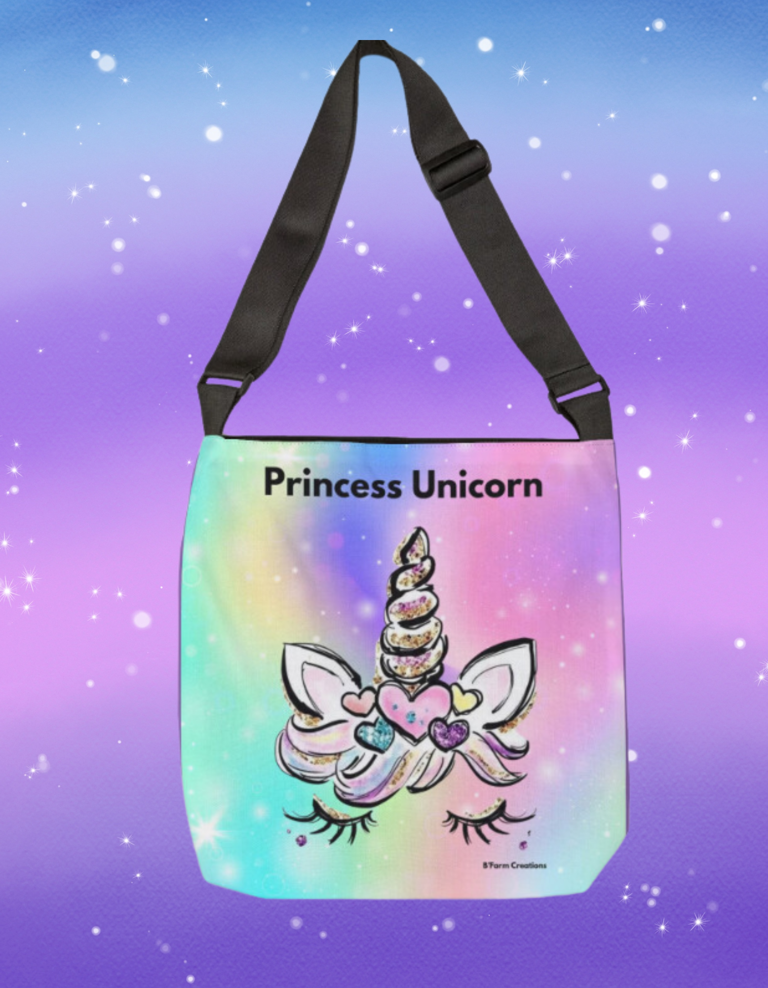 The Adjustable Tote Bag: Princess Unicorn is the perfect accessory for anyone who loves a touch of magic and whimsy in their style. With its vibrant colors and charming unicorn design, this tote bag is sure to make a statement wherever you go. 