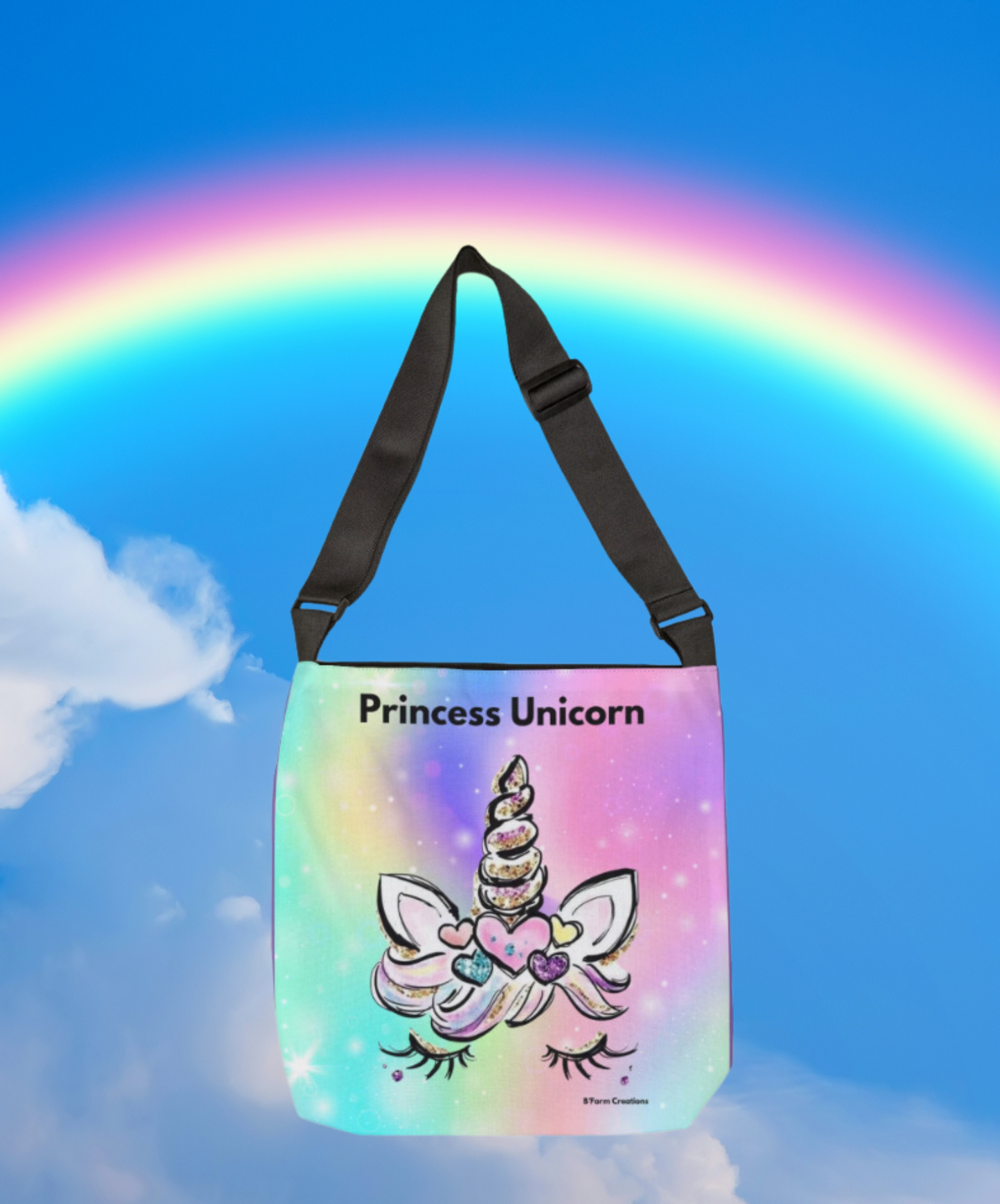 The Adjustable Tote Bag: Princess Unicorn is the perfect accessory for anyone who loves a touch of magic and whimsy in their style. With its vibrant colors and charming unicorn design, this tote bag is sure to make a statement wherever you go. 