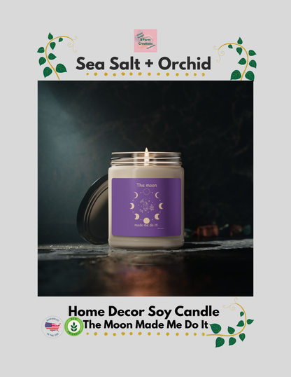 Illuminate your space with this beautiful home decor candle The Moon Made Me Do It soy candle. With a variety of aromatic scents to choose from, this eco-friendly candle is perfect for those looking to add a cozy and inviting atmosphere to their home. Ideal for those who enjoy relaxing evenings, meditation, or creating a soothing ambiance during holidays and special occasions.