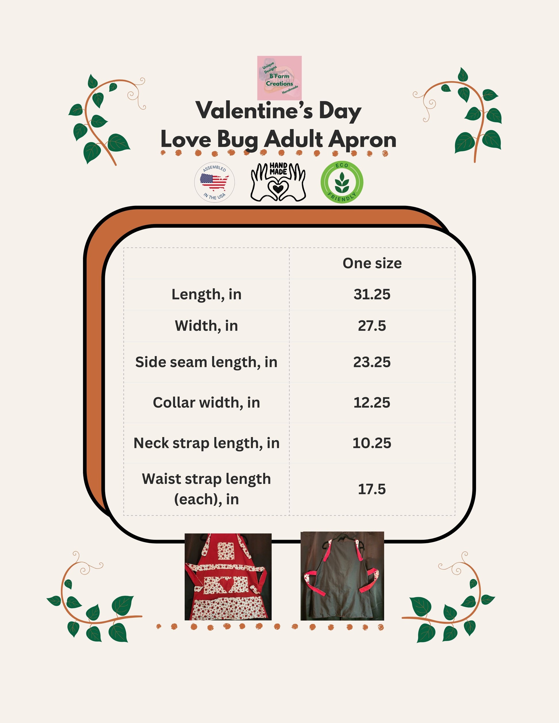 Celebrate love in the kitchen with our charming Love Bug adult apron! Handmade with care, this apron features a rich red base accented by an adorable ladybug-and-heart print that brings playful Valentine vibes to any bake day or dinner prep.