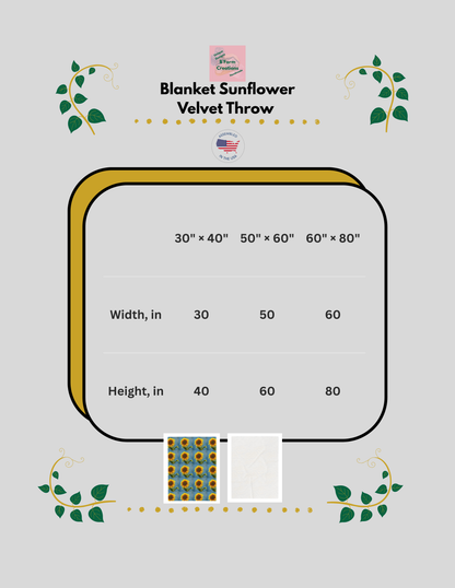 This sunflower velvet throw blanket wraps you in slow, golden afternoons. The plush velveteen face catches light like petals, while the vibrant sunflower print brings a quiet burst of warmth to couch corners, reading nooks, or a chilled evening on the porch. 
