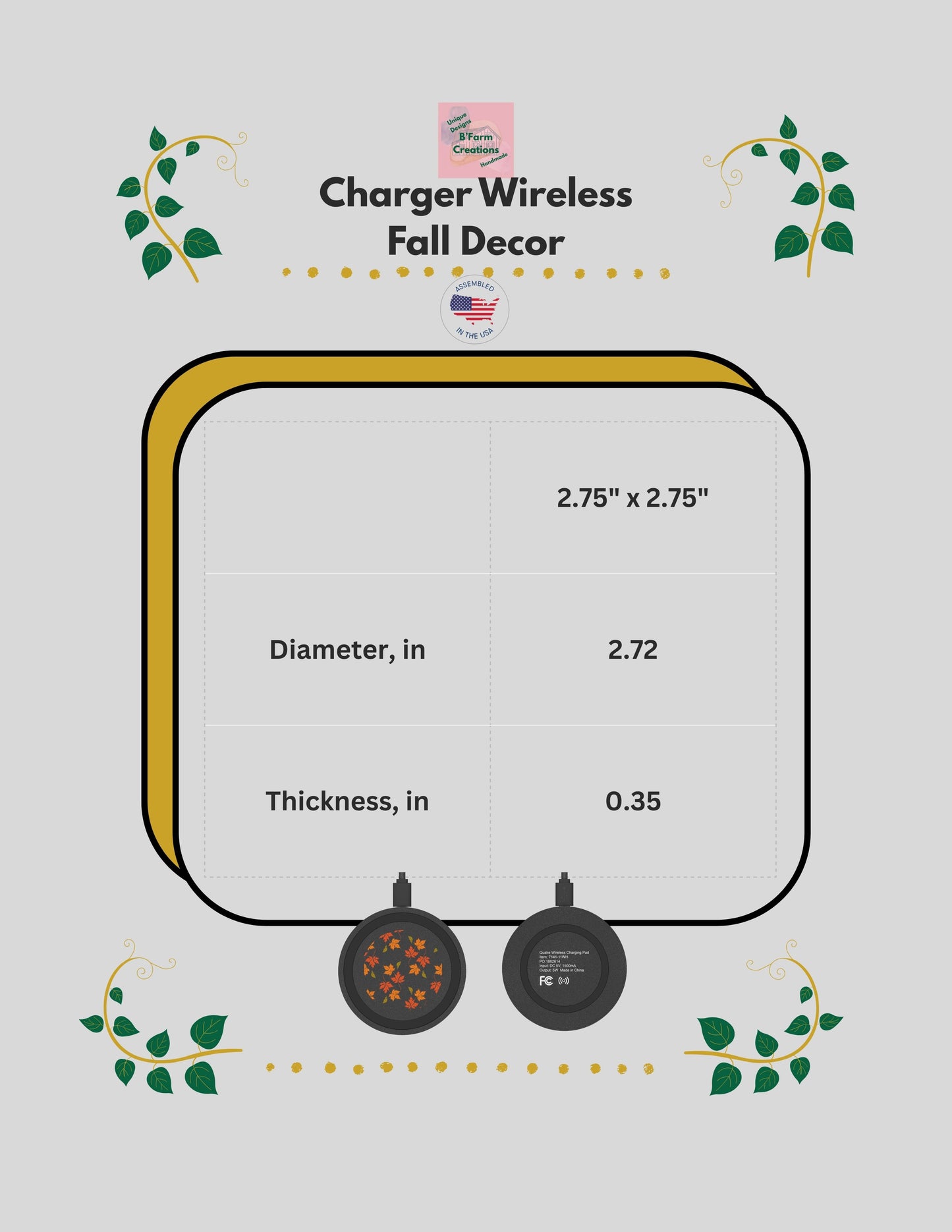 This wireless charger is perfect for electronics, it features a design of Fall Leaves falling, giving a cozy and warm vibe, perfect for the autumn season. It is ideal for those who love nature-inspired designs and want a convenient way to charge their smartphones wireless. Great for tech-savvy individuals or nature lovers celebrating the fall season.