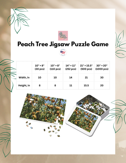 Enjoy hours of fun and relaxation with this peach tree jigsaw puzzle game. Perfect for those who love puzzles and nature enthusiasts. Ideal for gifting during holidays, birthdays, or for a quiet night in.