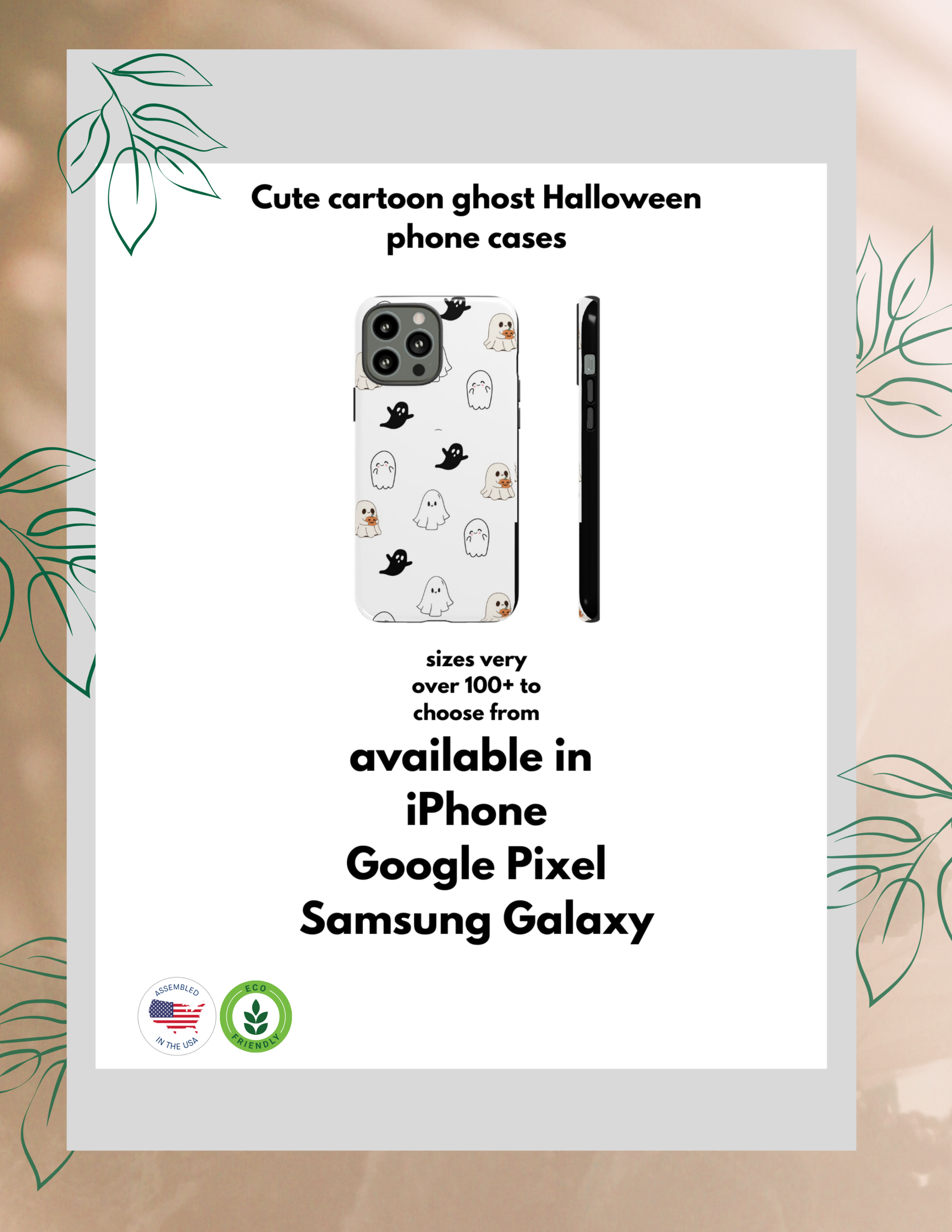 Imagine friendly, whimsical ghosts floating on the back of your device, bringing a smile to your face every time you reach for your phone. This would be a perfect gift to put in those trending boo boxes, as a gift to someone else or even yourself! Get this cute cartoon ghost phone case for your, iPhone, Samsung Galaxy, and Google Pixel devices with premium-quality.