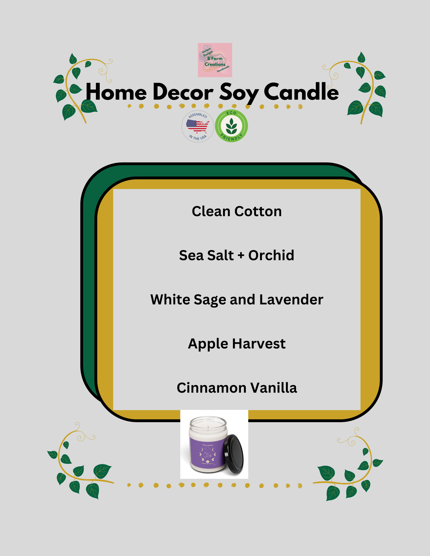 Illuminate your space with this beautiful home decor candle The Moon Made Me Do It soy candle. With a variety of aromatic scents to choose from, this eco-friendly candle is perfect for those looking to add a cozy and inviting atmosphere to their home. Ideal for those who enjoy relaxing evenings, meditation, or creating a soothing ambiance during holidays and special occasions.