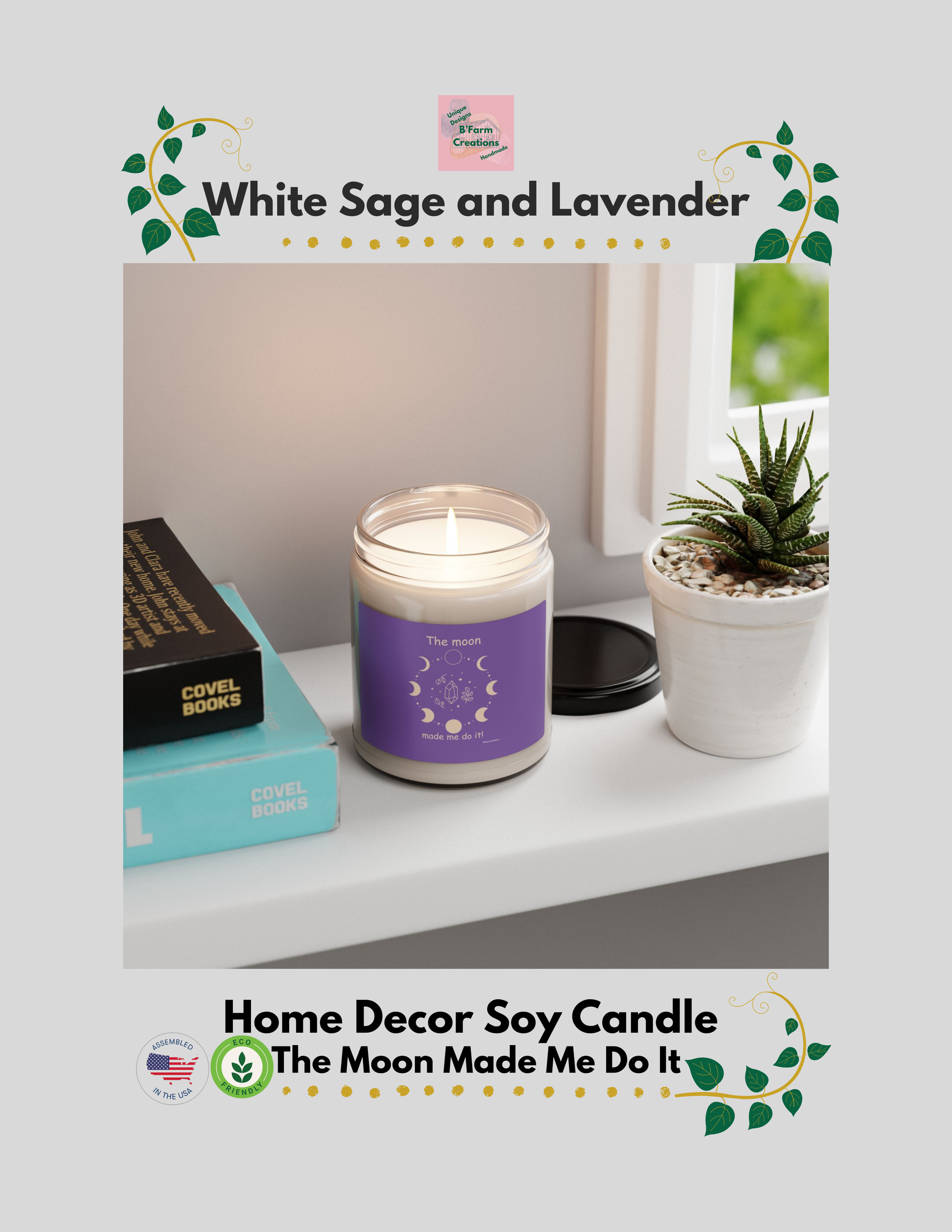 Illuminate your space with this beautiful home decor candle The Moon Made Me Do It soy candle. With a variety of aromatic scents to choose from, this eco-friendly candle is perfect for those looking to add a cozy and inviting atmosphere to their home. Ideal for those who enjoy relaxing evenings, meditation, or creating a soothing ambiance during holidays and special occasions.