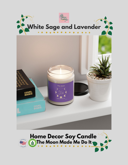 Illuminate your space with this beautiful home decor candle The Moon Made Me Do It soy candle. With a variety of aromatic scents to choose from, this eco-friendly candle is perfect for those looking to add a cozy and inviting atmosphere to their home. Ideal for those who enjoy relaxing evenings, meditation, or creating a soothing ambiance during holidays and special occasions.