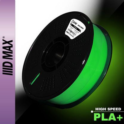 Neon green glow-in-the-dark PLA+ filament product image.