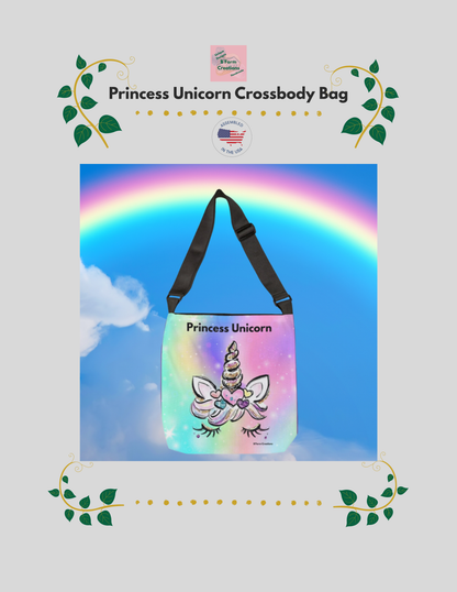 Step into a soft, dreamy world of pastel magic with this Princess Unicorn Crossbody Bag. Designed with a whimsical rainbow background and an adorable unicorn face, this bag brings a touch of sparkle and imagination to everyday life.