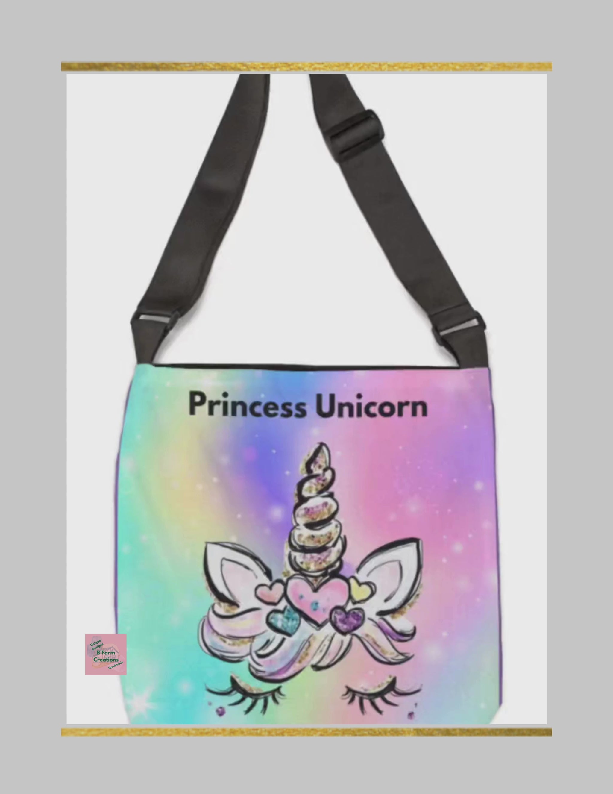 Step into a soft, dreamy world of pastel magic with this Princess Unicorn Crossbody Bag. Designed with a whimsical rainbow background and an adorable unicorn face, this bag brings a touch of sparkle and imagination to everyday life.